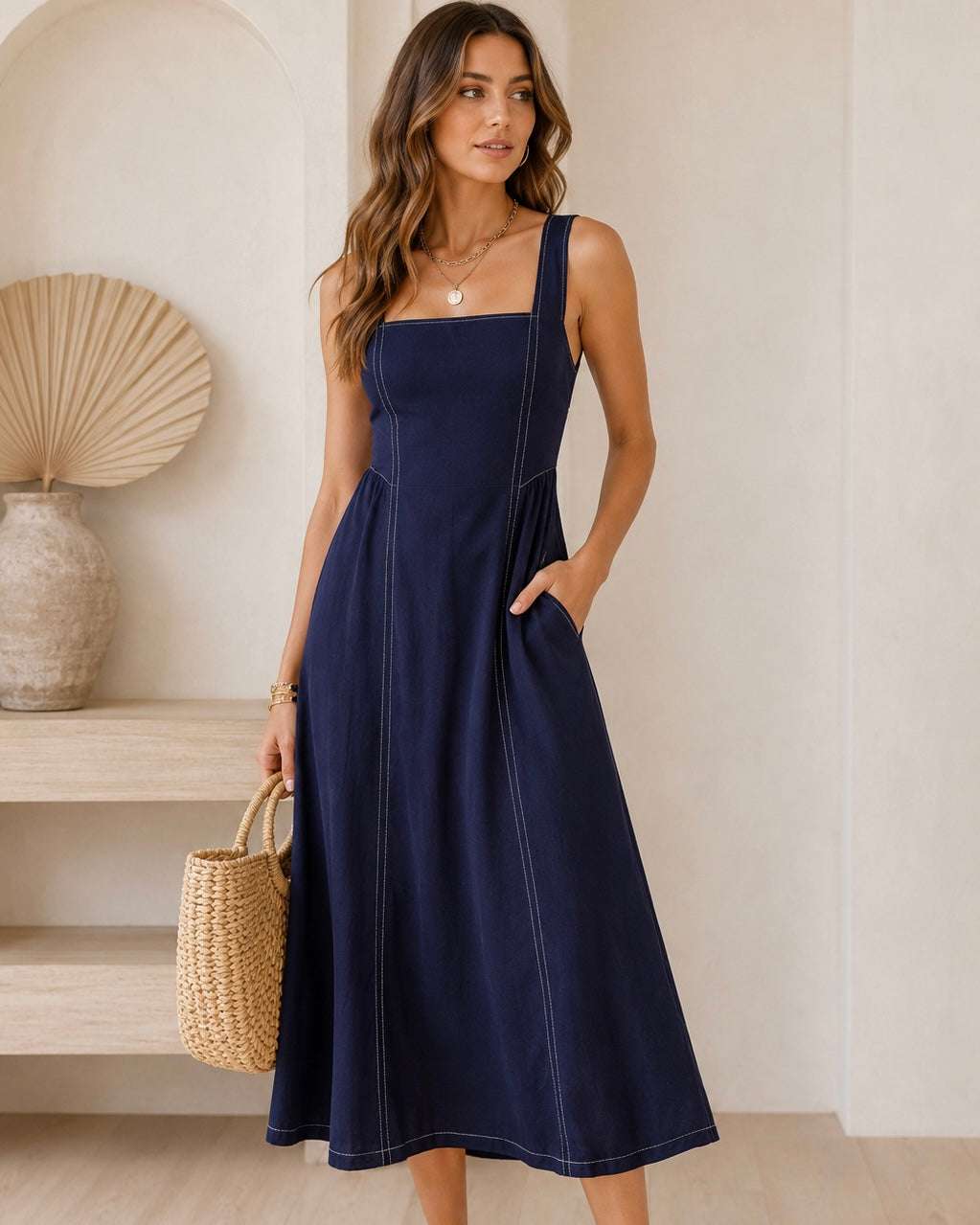 contrast stitch midi dress Samarra Contrast Stitch Midi Dress