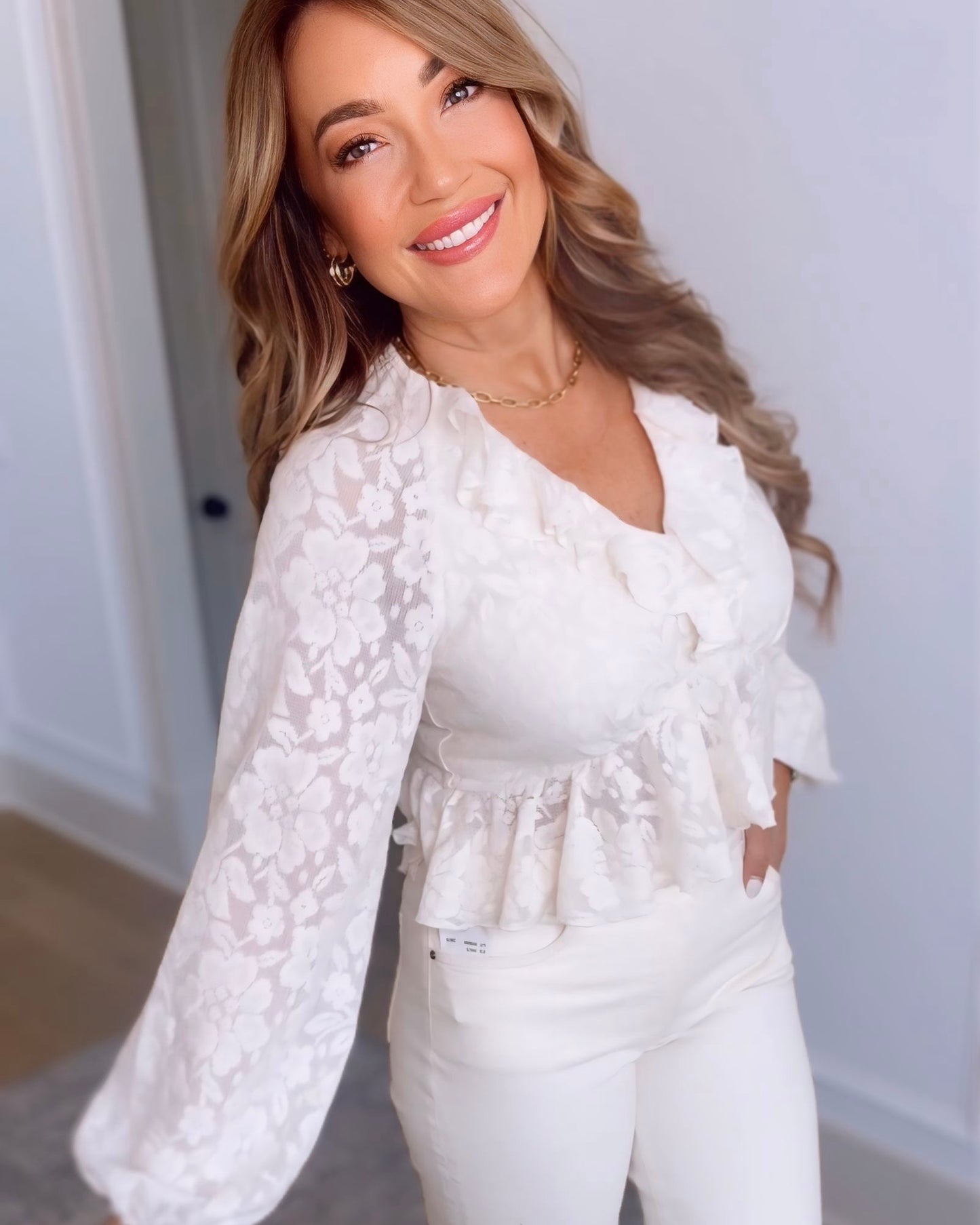 Lacy Ruffle Long Sleeve Top