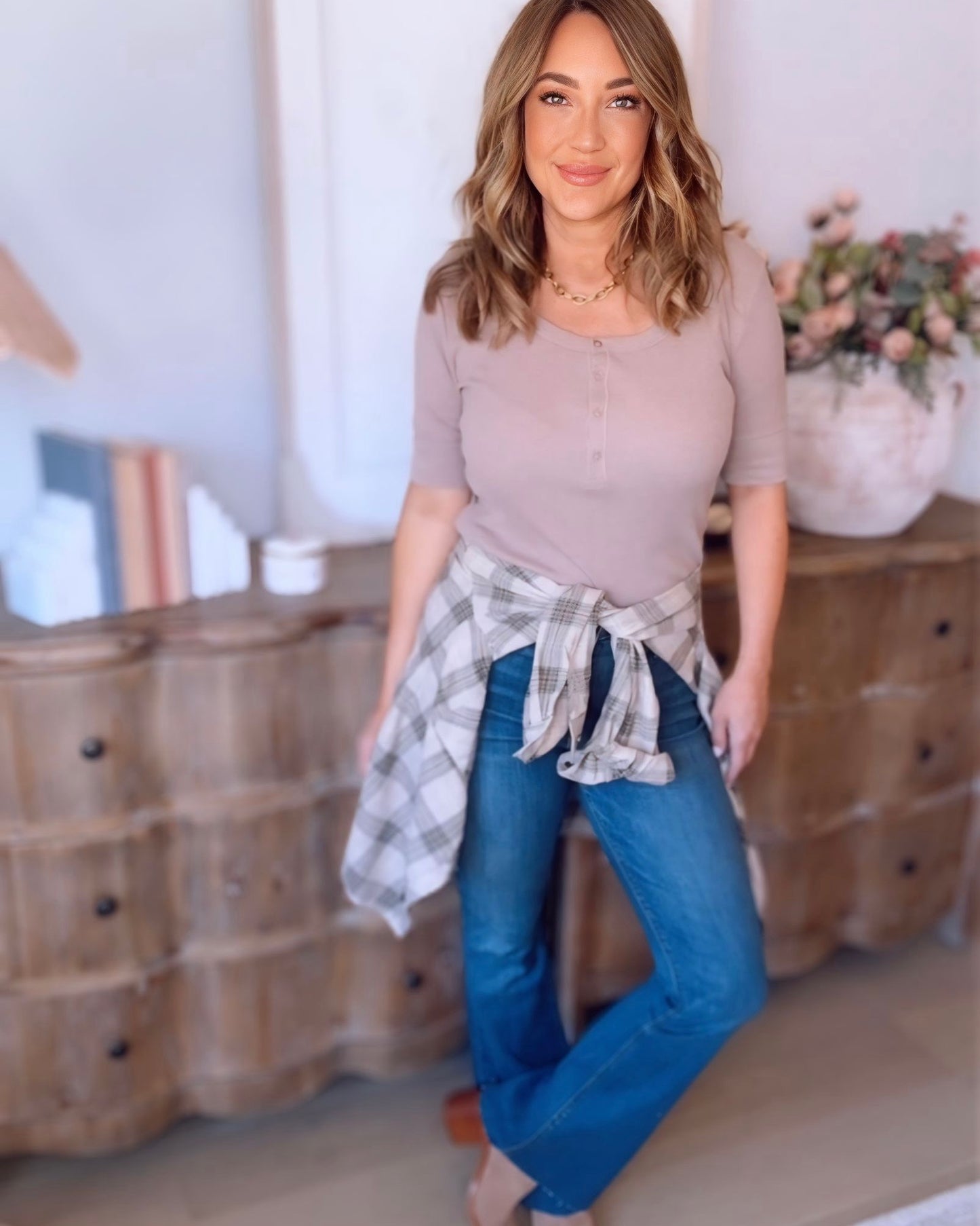 Lollie Short Sleeve Scoop Neck Henley