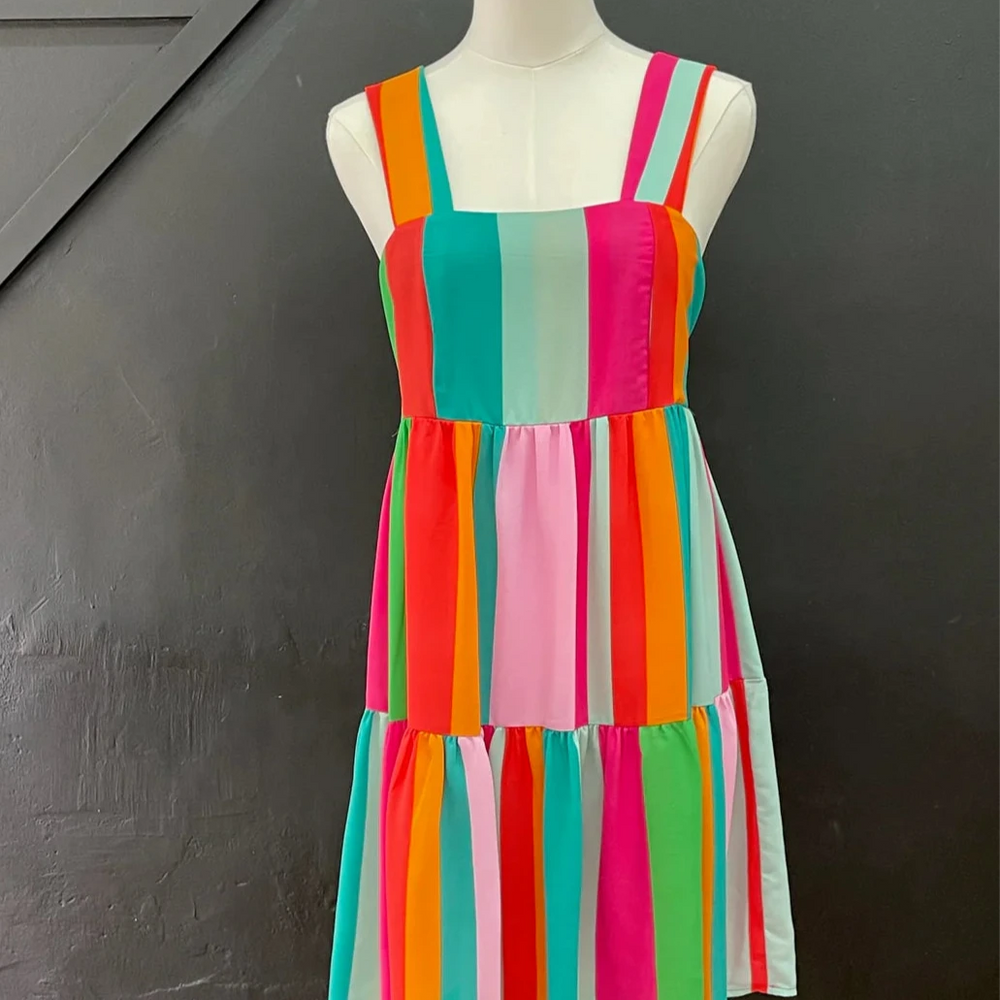 Brighter Than Sunshine Striped Tiered Dress