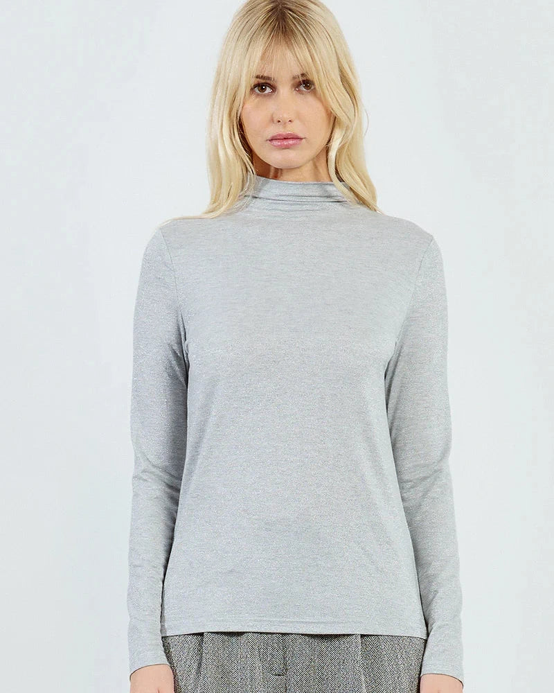 
                      
                        Ruby Shimmer Mock Neck Top
                      
                    