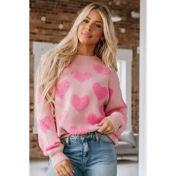 Jacki Fuzzy Heart Knit Sweater