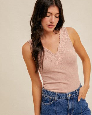 Silvia Lace Ribbed Tank Top - 2 COLORS