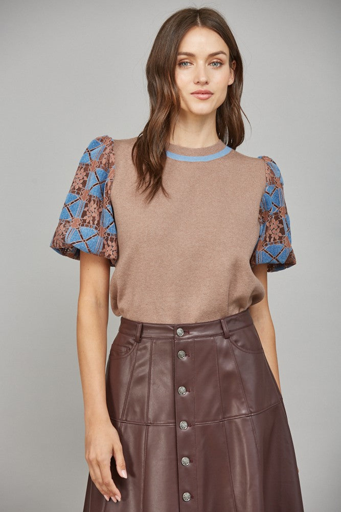 Blake Lace Bubble Sleeve Knit Top