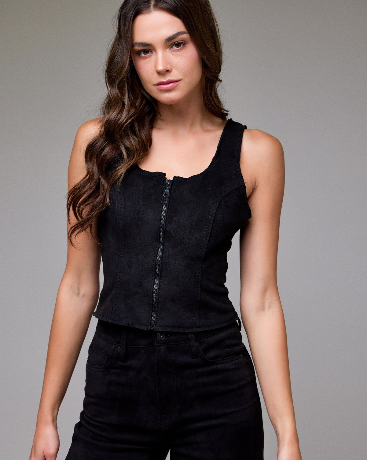 Alessia Faux Suede Front Zip Top