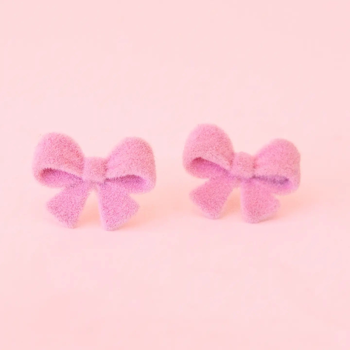 Flocked Bow Earring- Pink