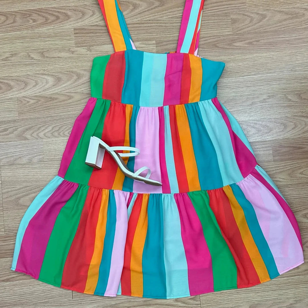 Brighter Than Sunshine Striped Tiered Dress