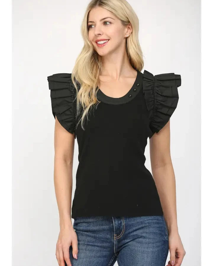 Brooklyn Ruffle Sleeve Sweater Top