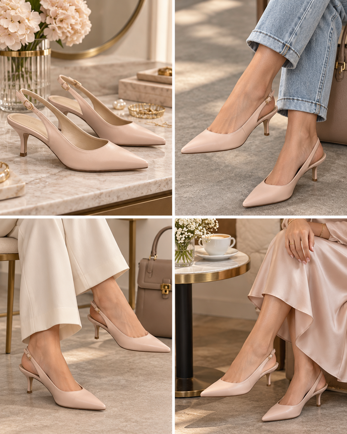 Margaret Pointed Toe Slingback Kitten Heels