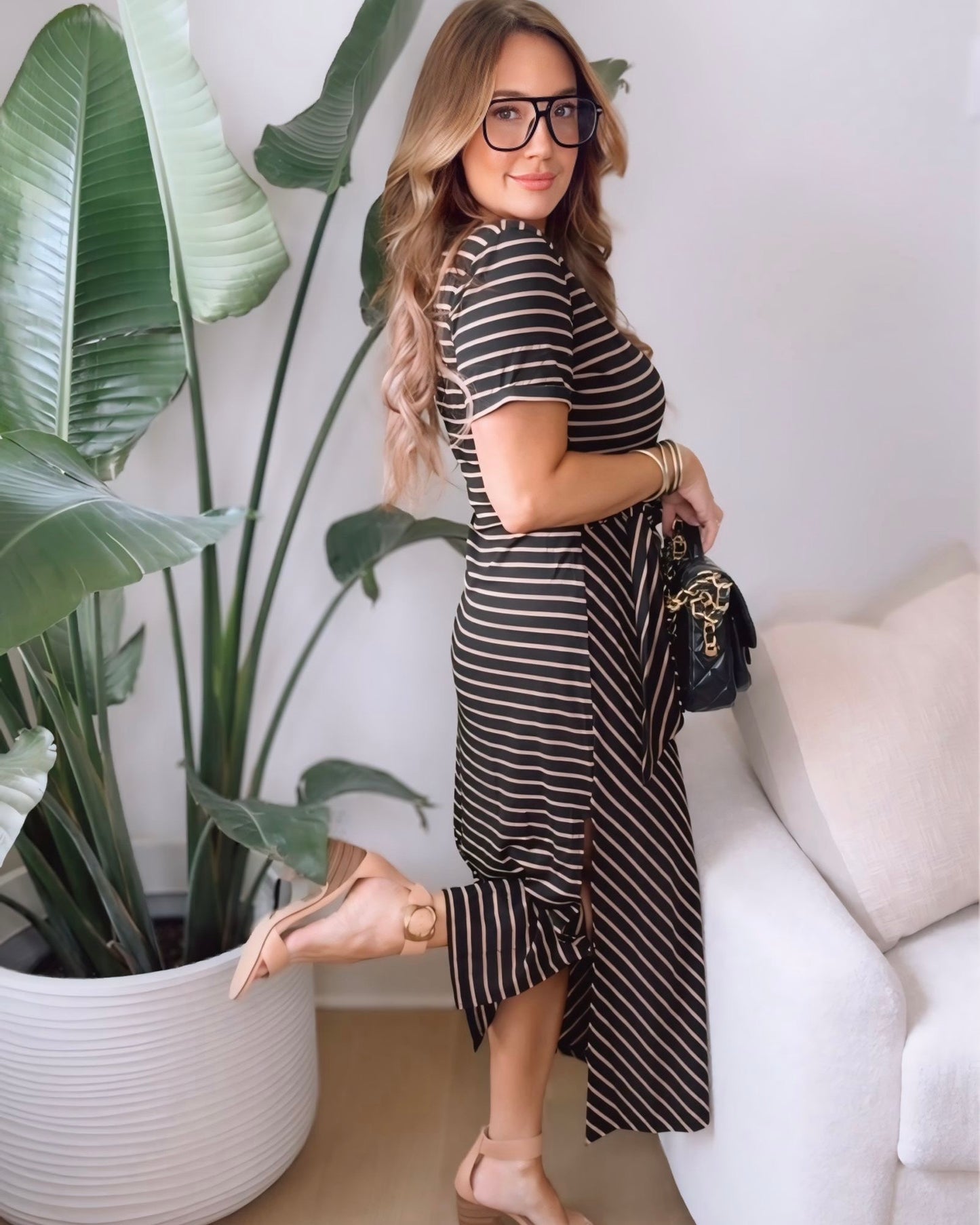 Briar Striped Tie Detail Maxi Dress