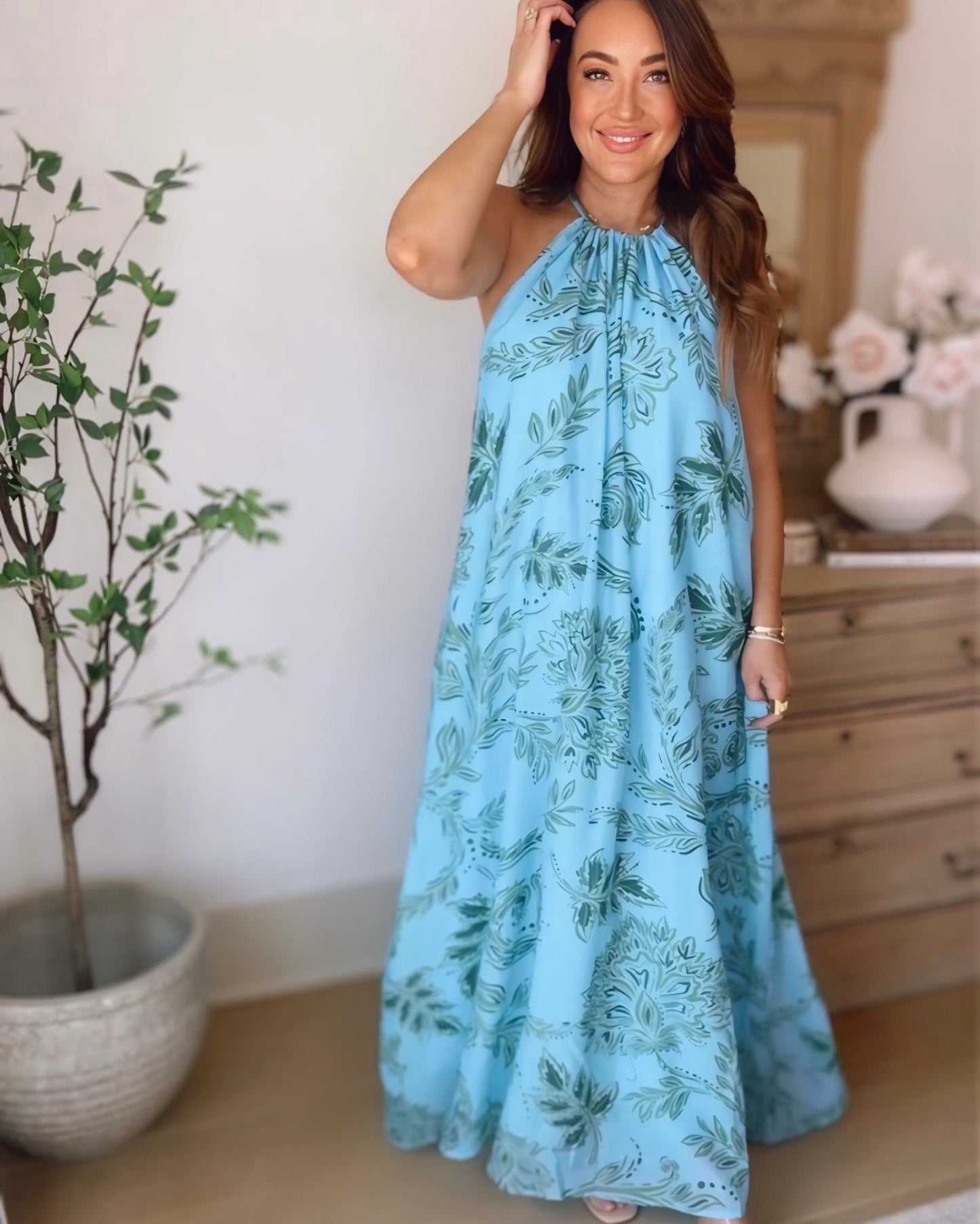Cleo Halter Neck Flowy Maxi Dress