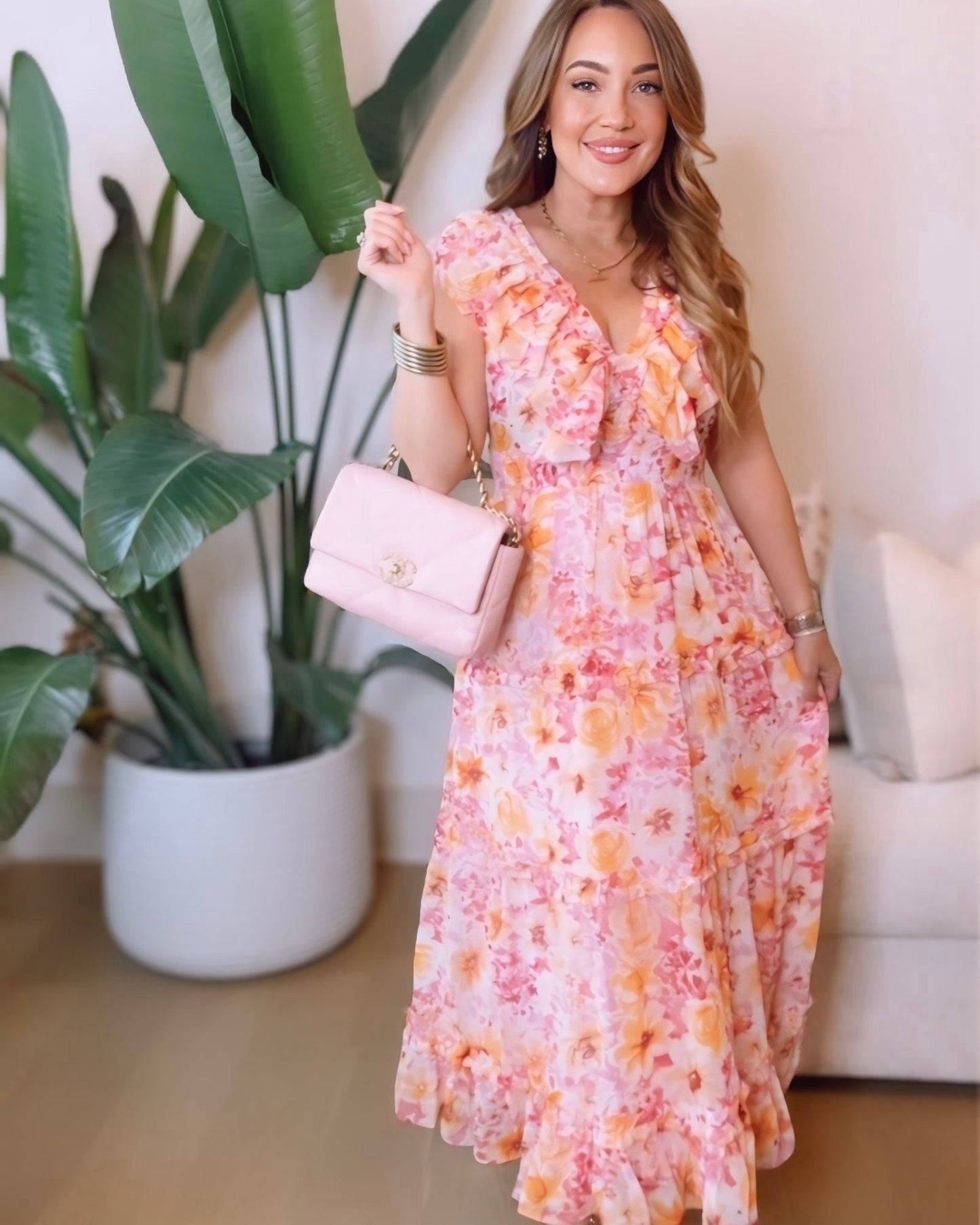 saylor pink maxi dress Saylor Printed Maxi Dress - Pink/combo