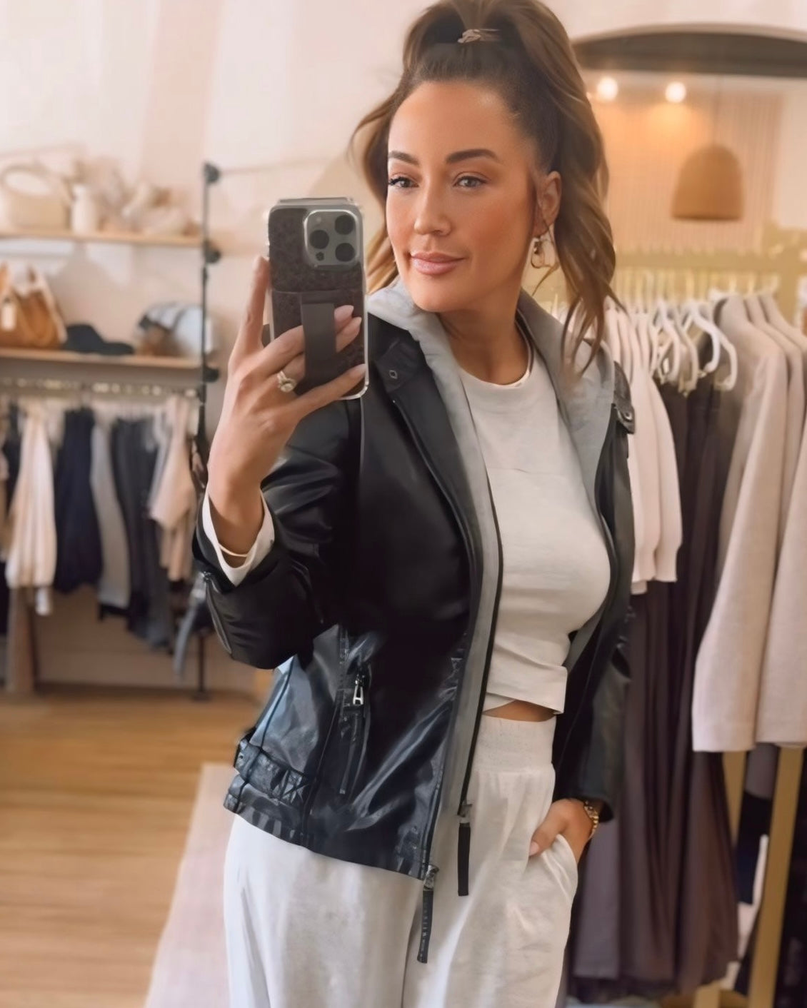 Roxie Hooded Vegan Leather Moto Jacket