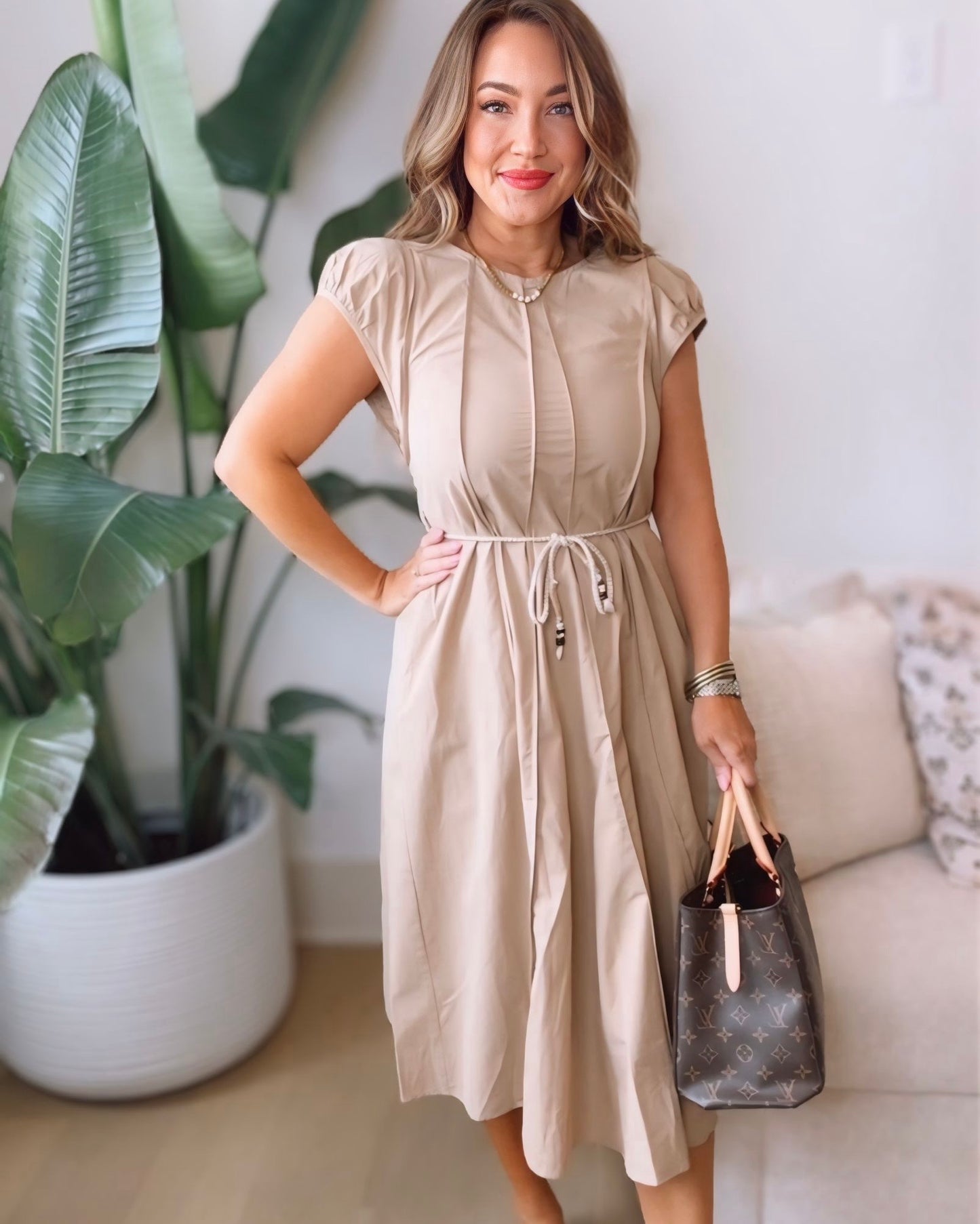 Joey Stitch Detail Rope Belt Midi Dress