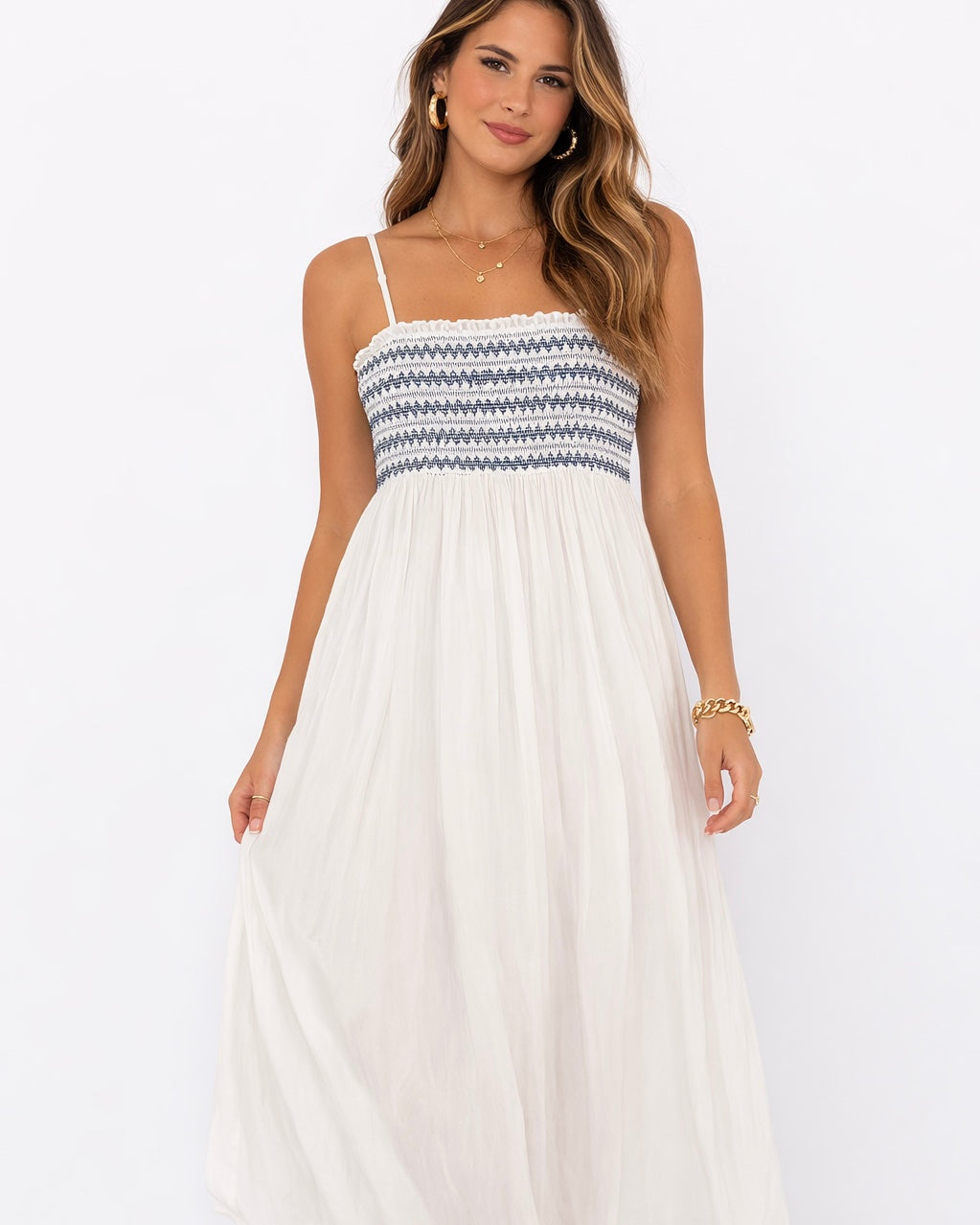Ivy Contrasting Embroidered Midi Dress