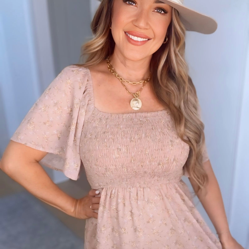 Alessa Square Neck Smocked Midi Dress