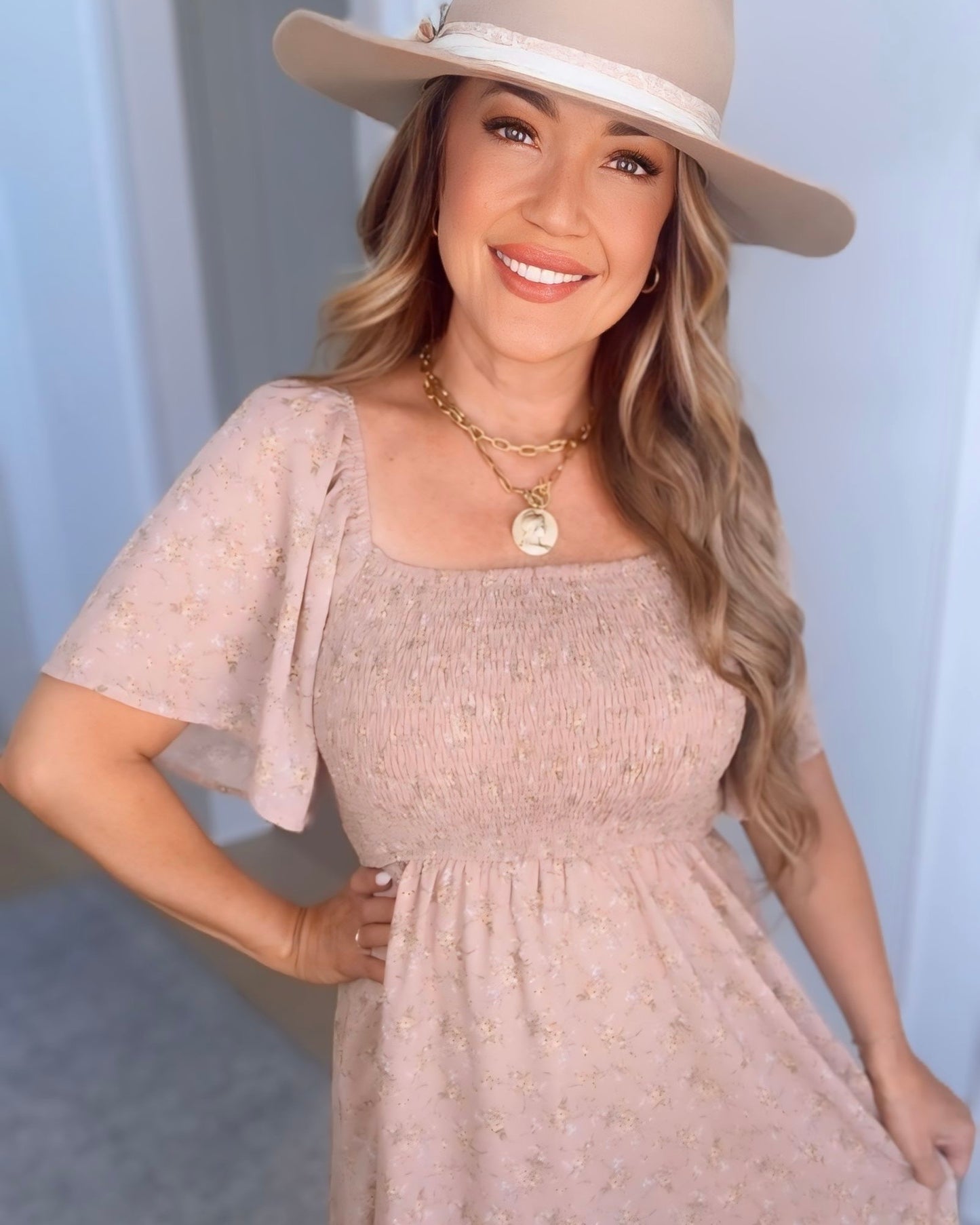 Alessa Square Neck Smocked Midi Dress