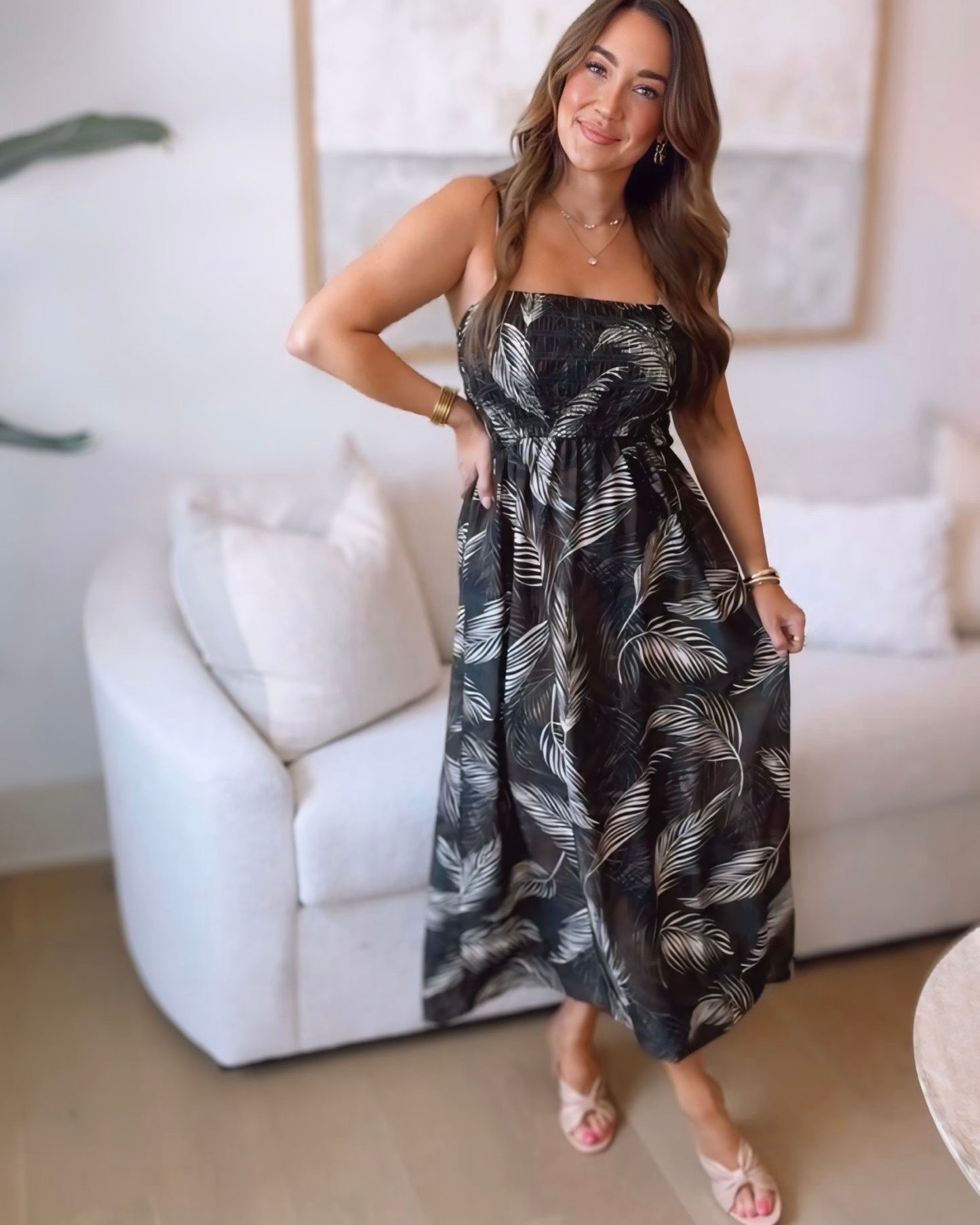 Mallory Botanical Smocked Midi Dress