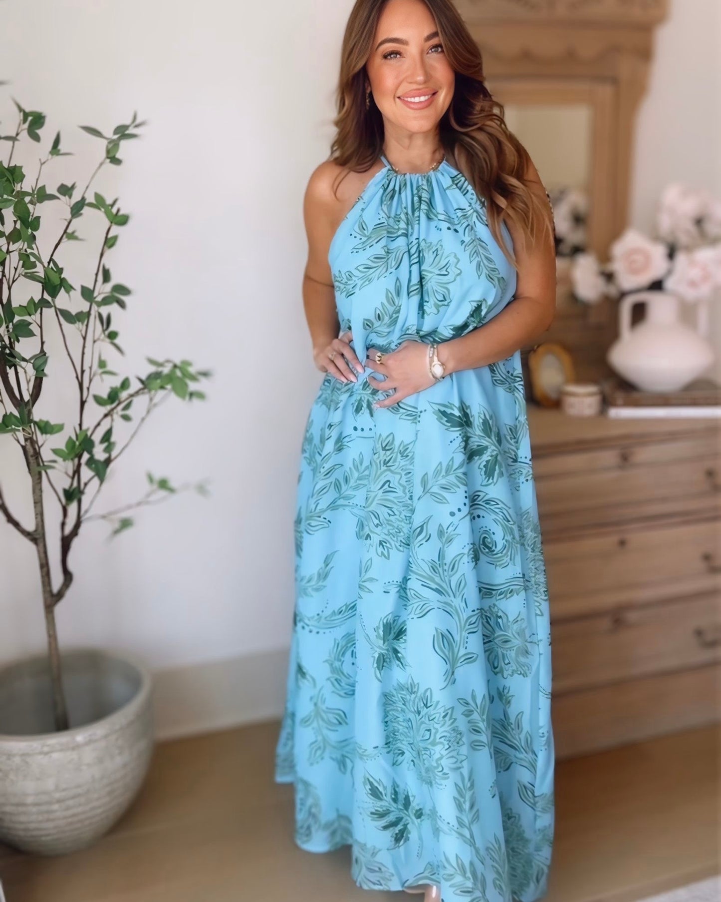Cleo Halter Neck Flowy Maxi Dress