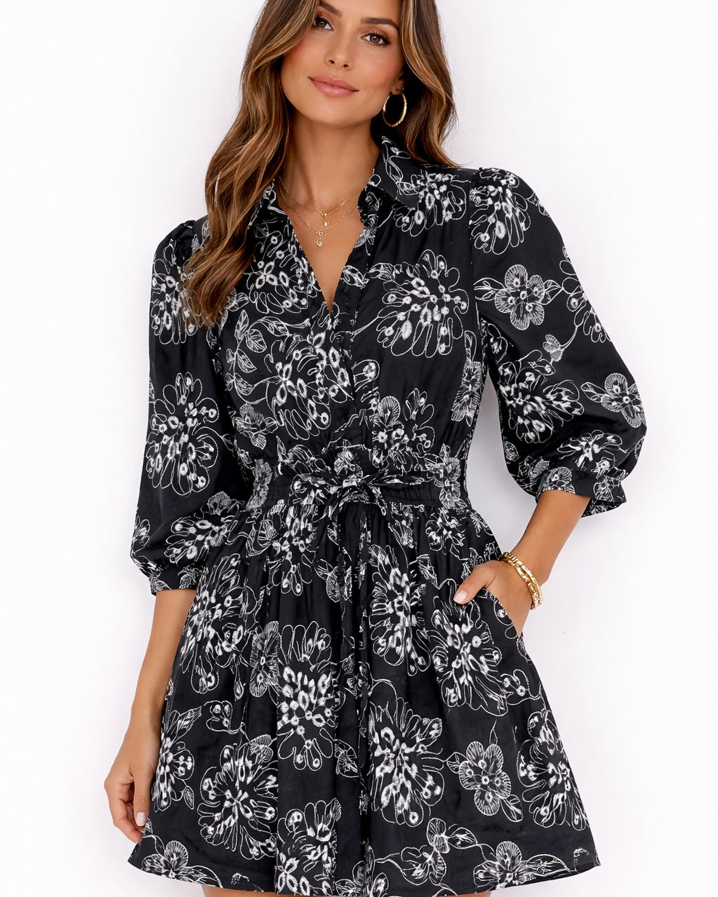 Gabrielle Collared Tie Waist Dress