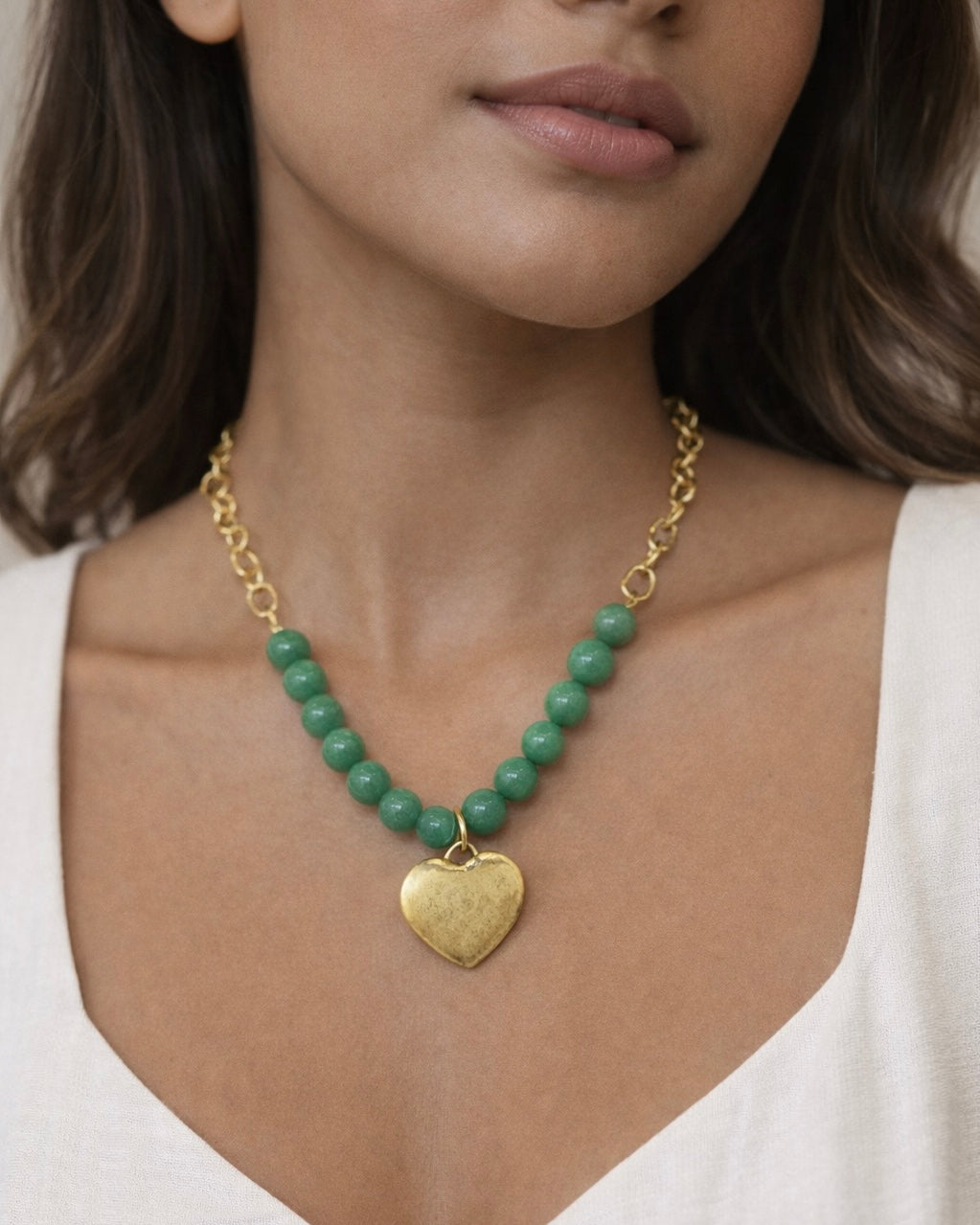 Brenda Half Beaded Heart Necklace- 2 Colors