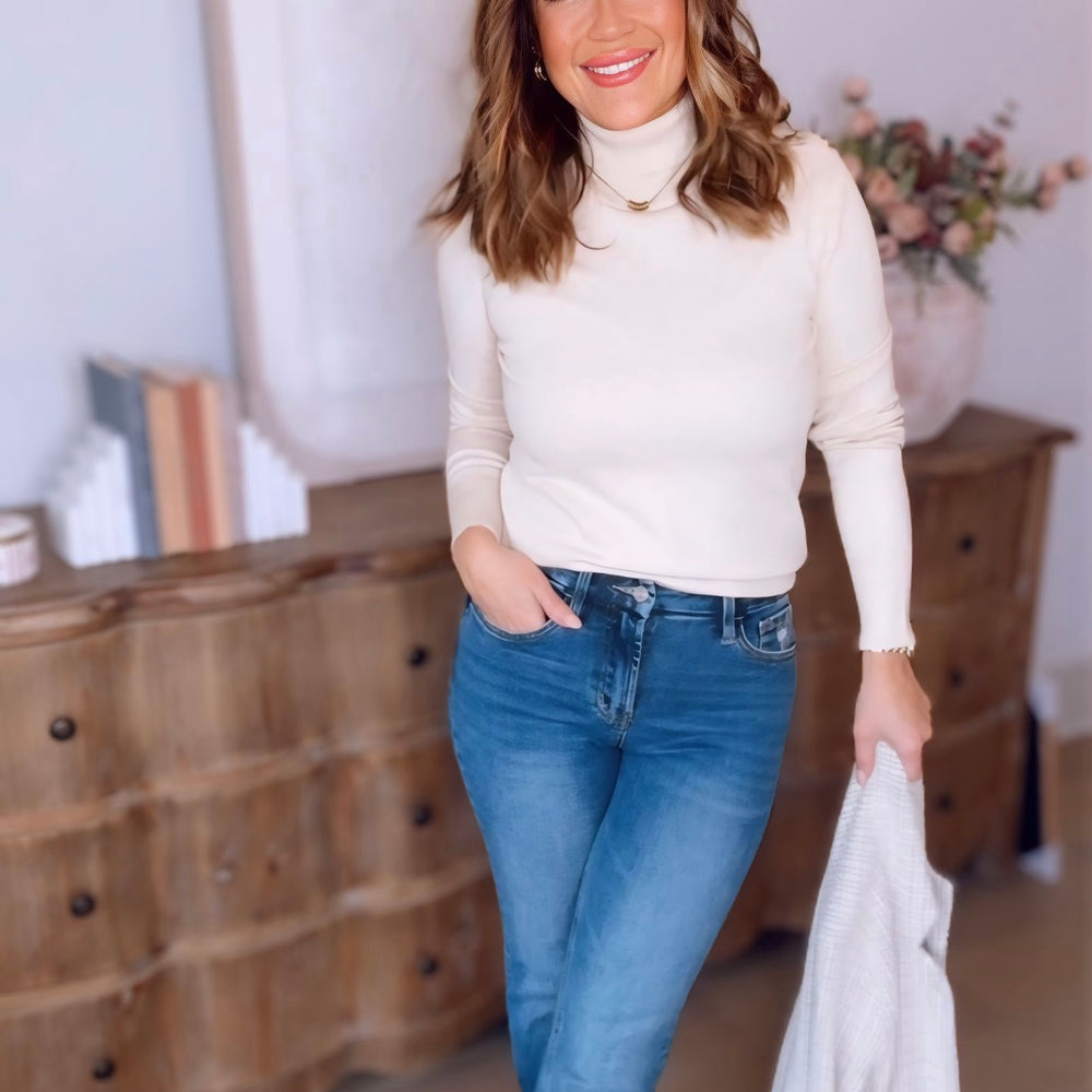 Via Turtleneck Button Detail Sweater