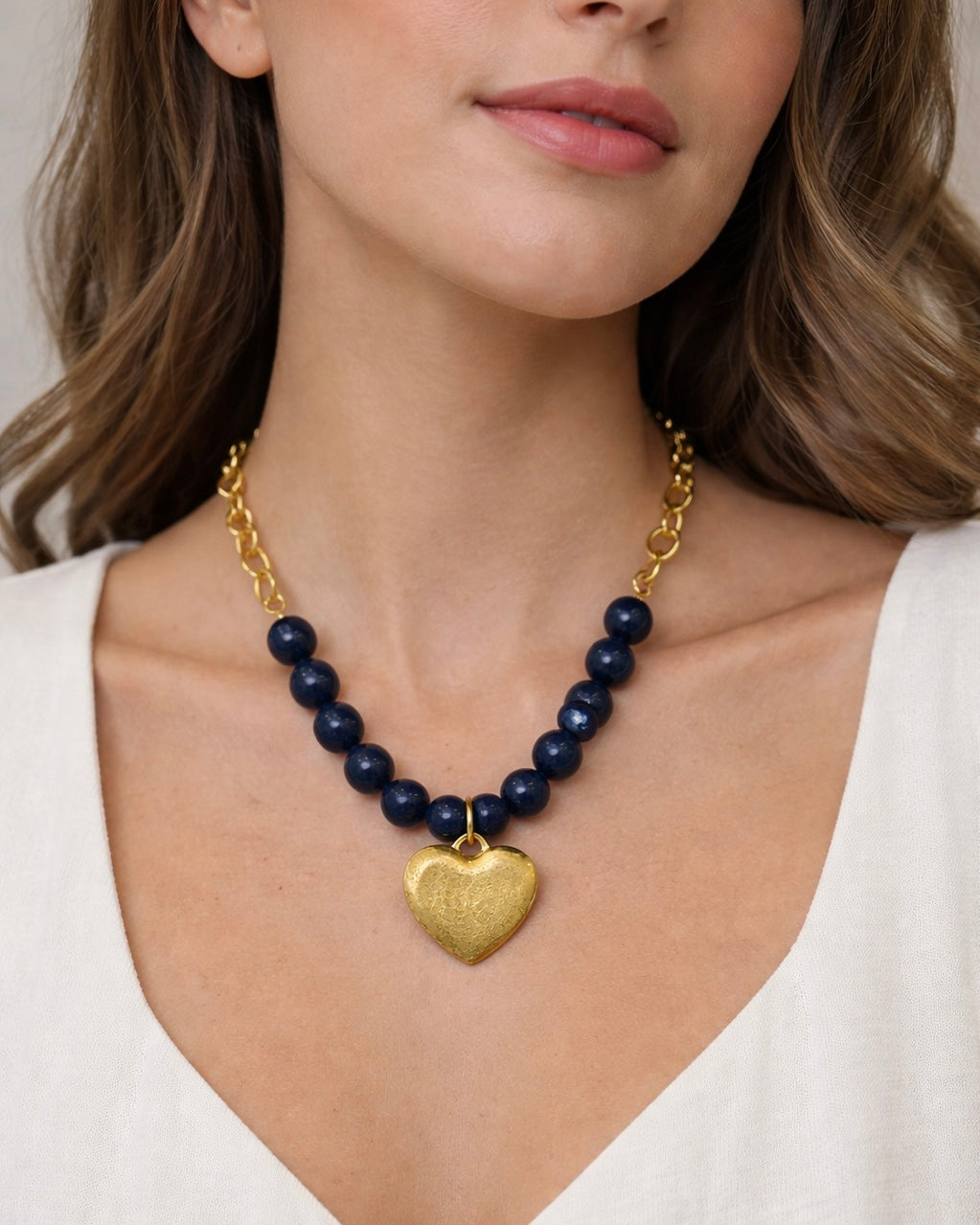Brenda Half Beaded Heart Necklace- 2 Colors