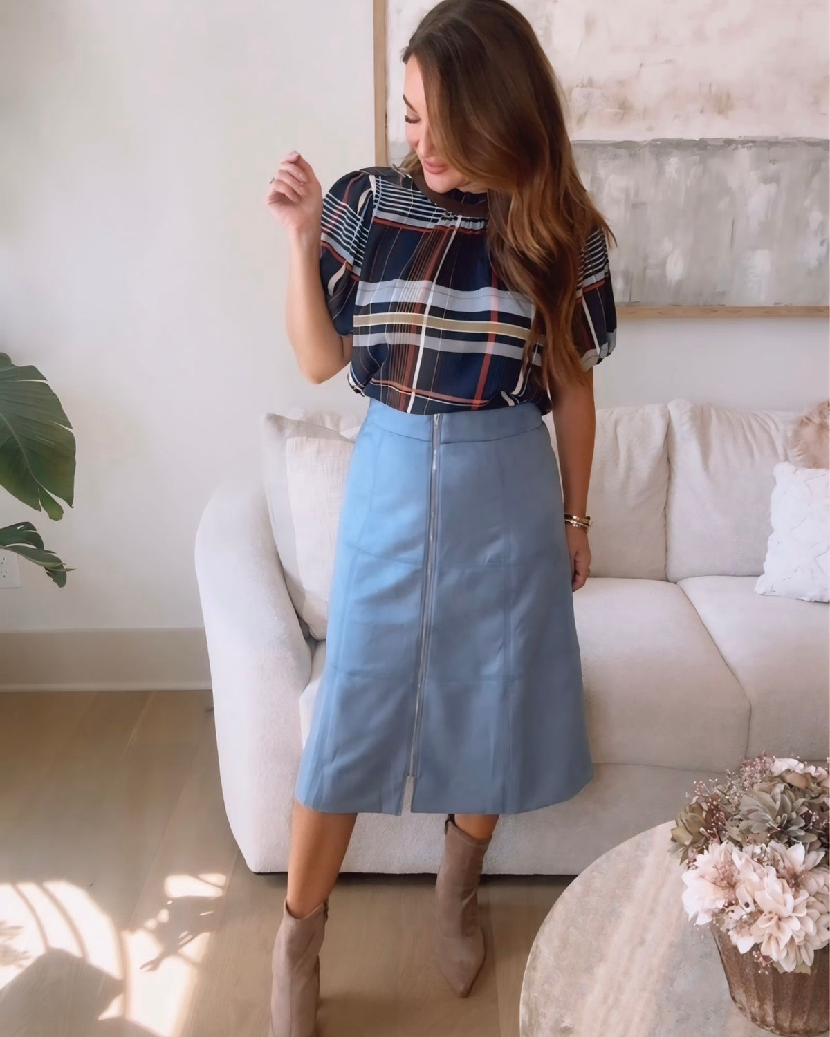 Audra Suede Zipper Midi Skirt