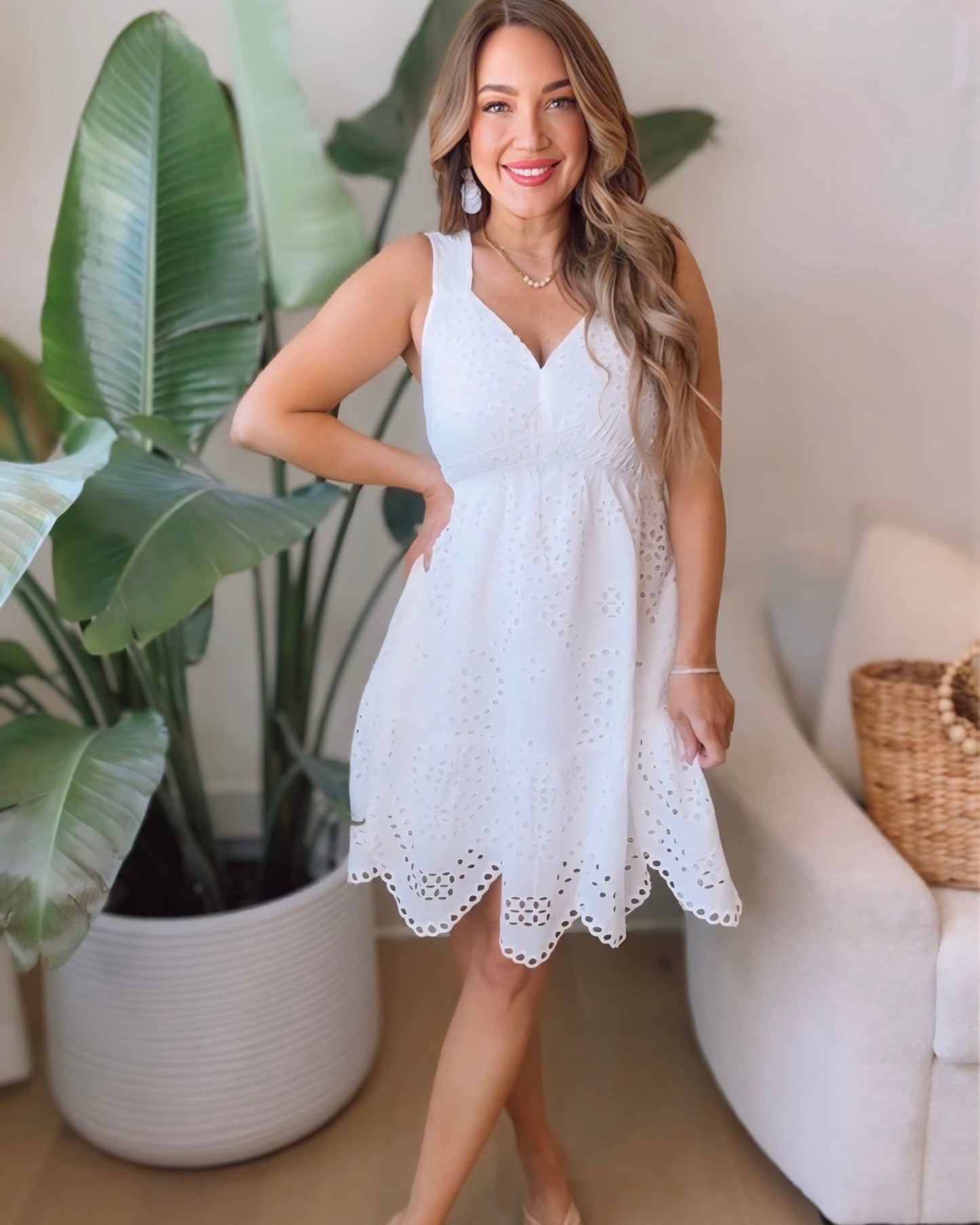 Georgia Scalloped Hem Eyelet Mini Dress