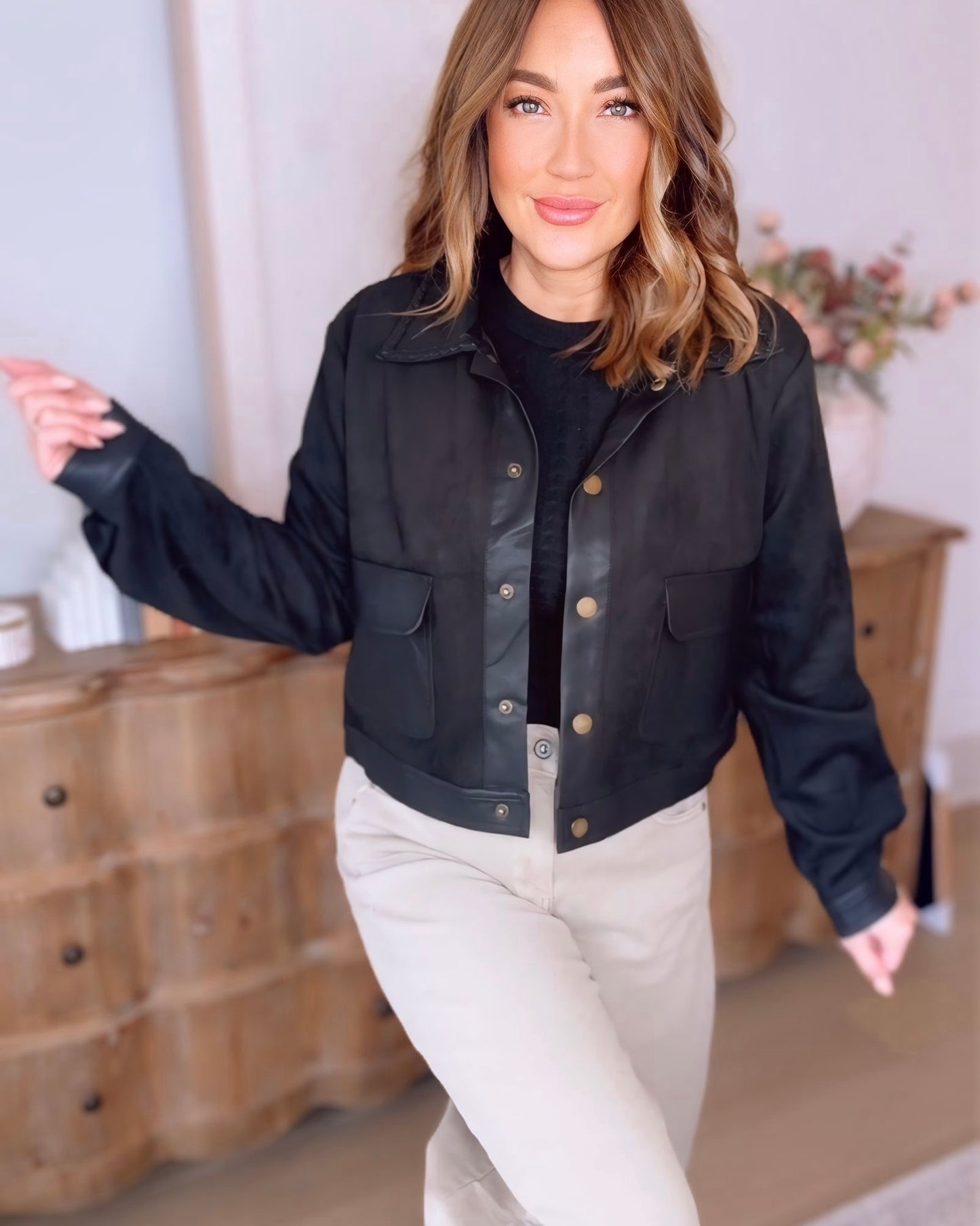 Kate Suede Button Front Jacket