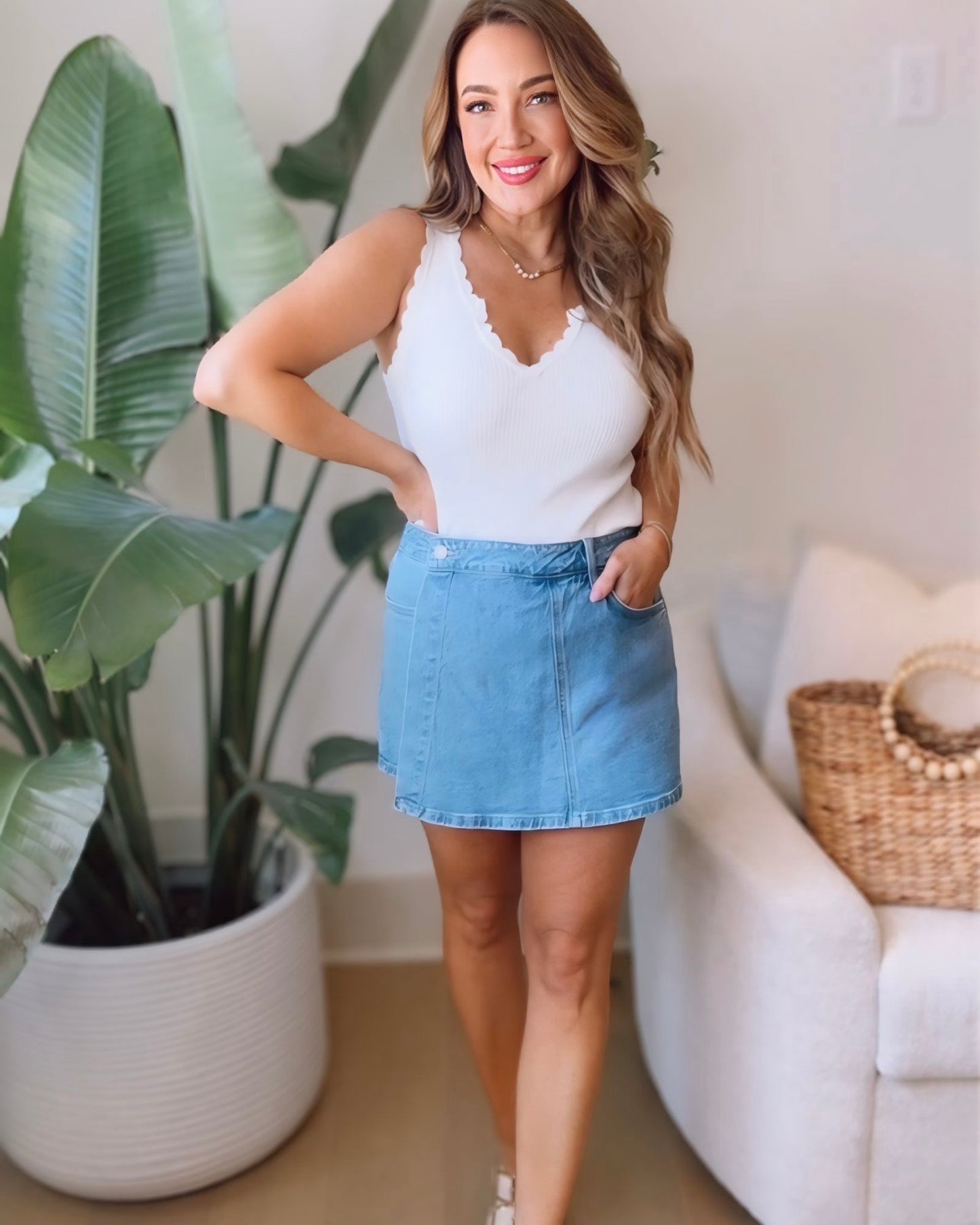 Flying Monkey- High Rise Denim Wrap Skort