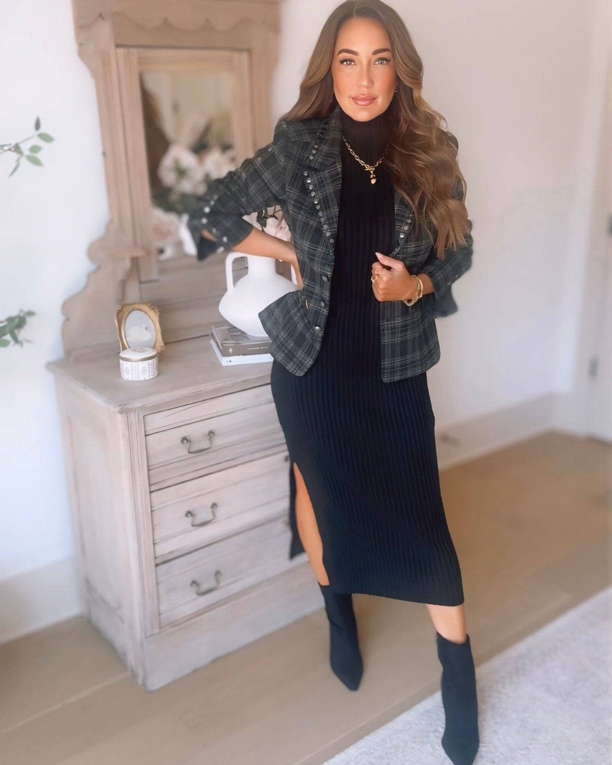 LUX-Felix Plaid Studded Jacket