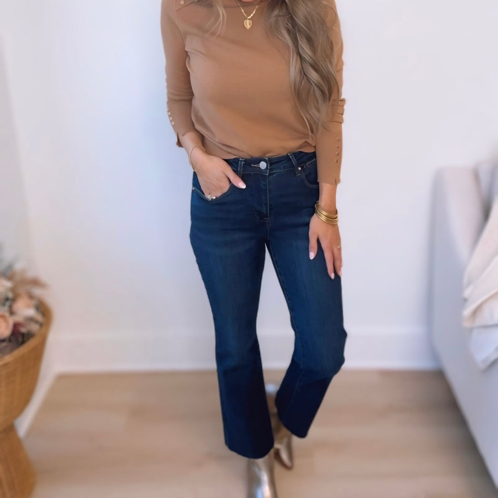 Risen Mid-Rise Crop Straight Jeans with Raw Hem
