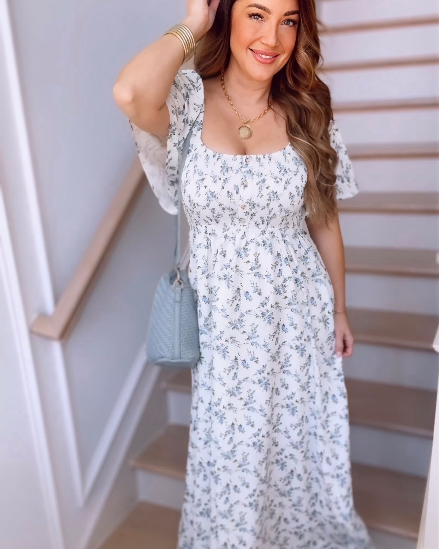 Daya Floral Flutter Sleeve Midi Dress