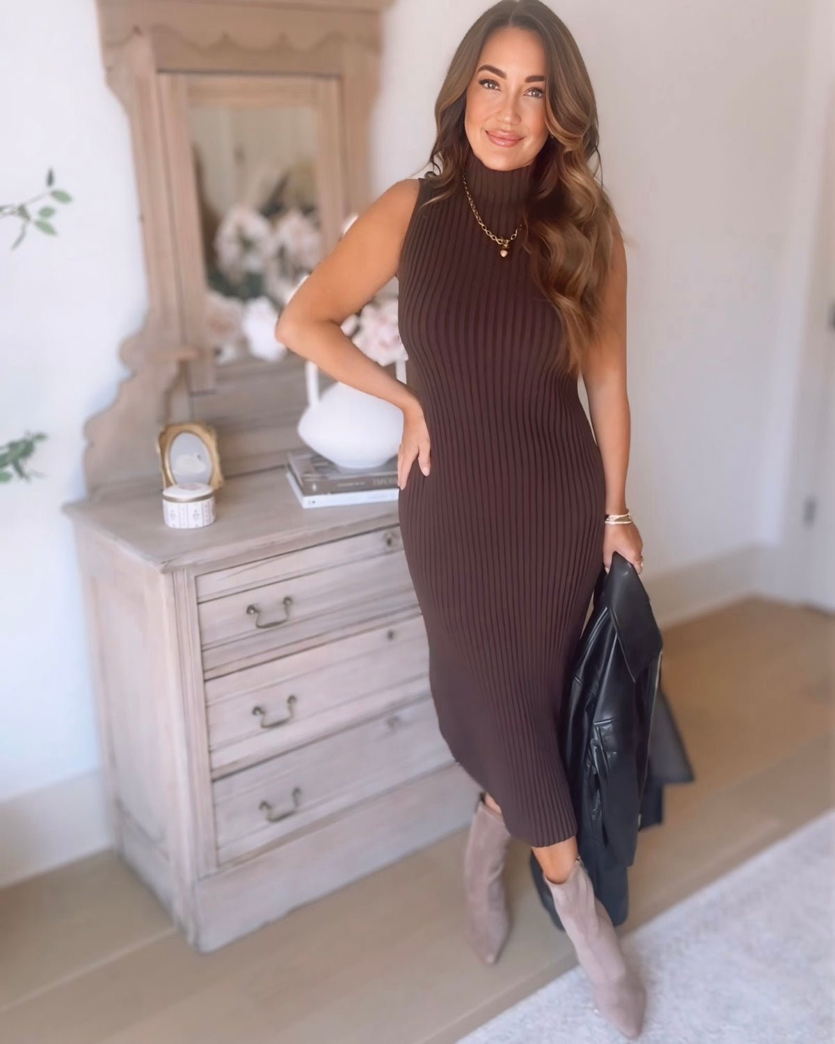 Baylor Mock Neck Ribbed Dress