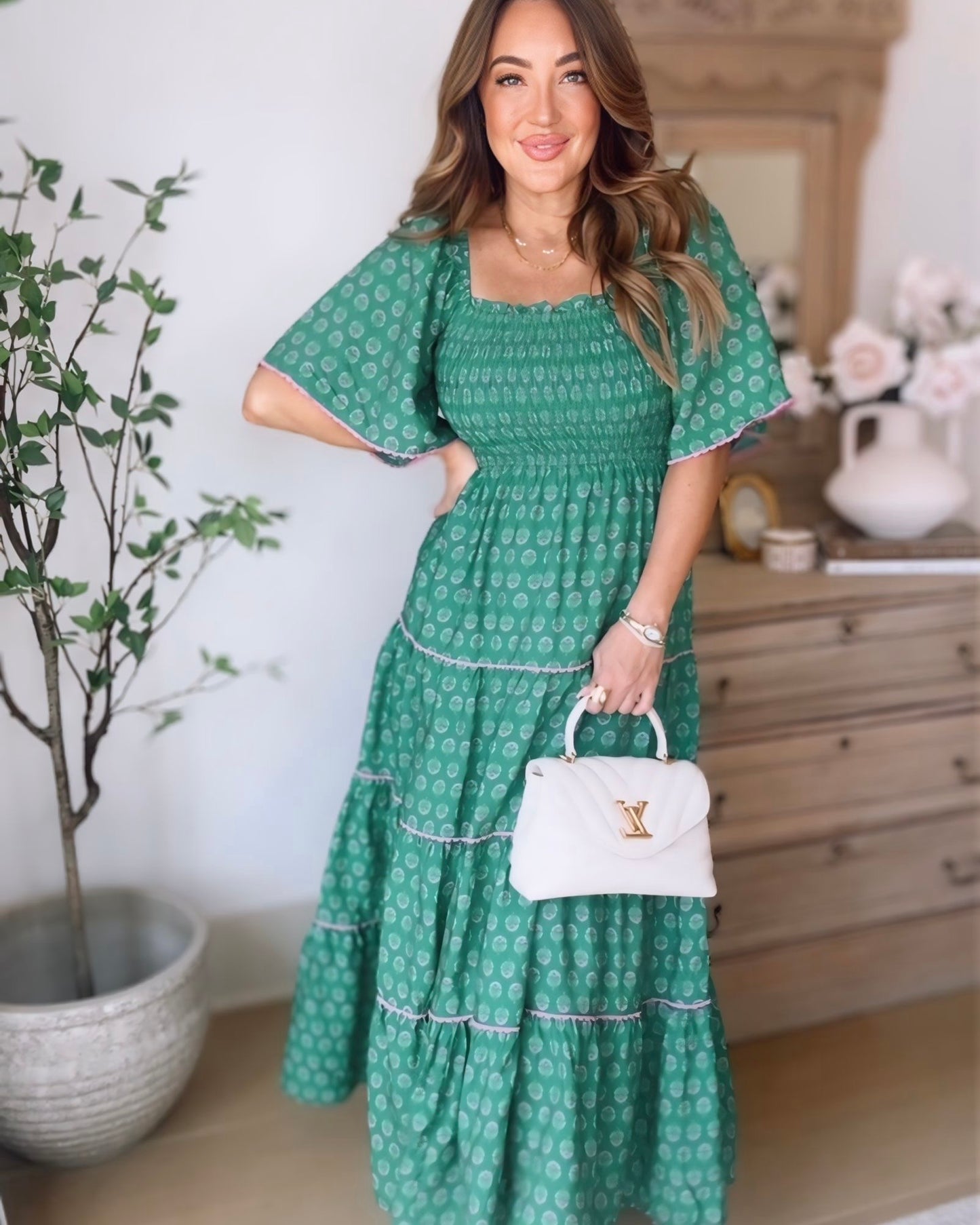 Mali Floral Smocked Tiered Maxi Dress Large
