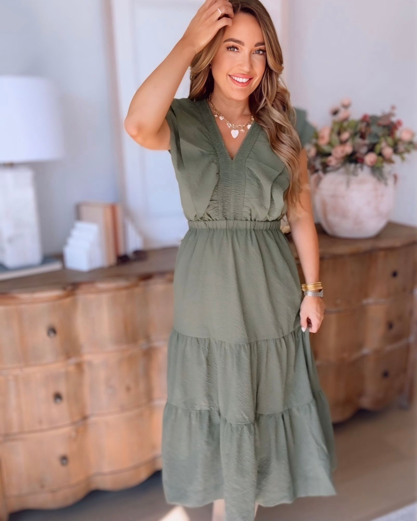 Harvest Lane Ruffle Sleeve Maxi Dress - 2 COLORS