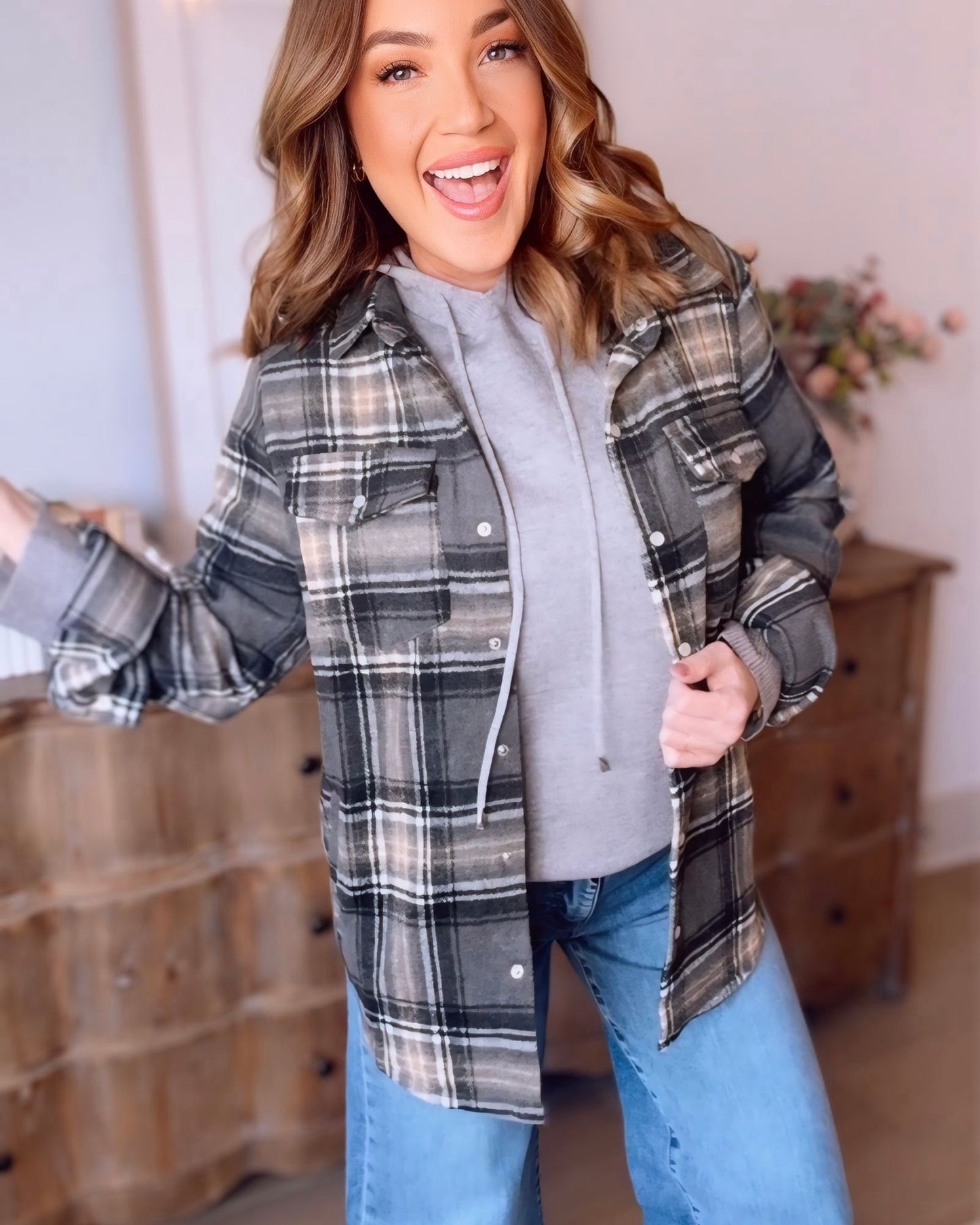 Erica Button Down Plaid Shacket