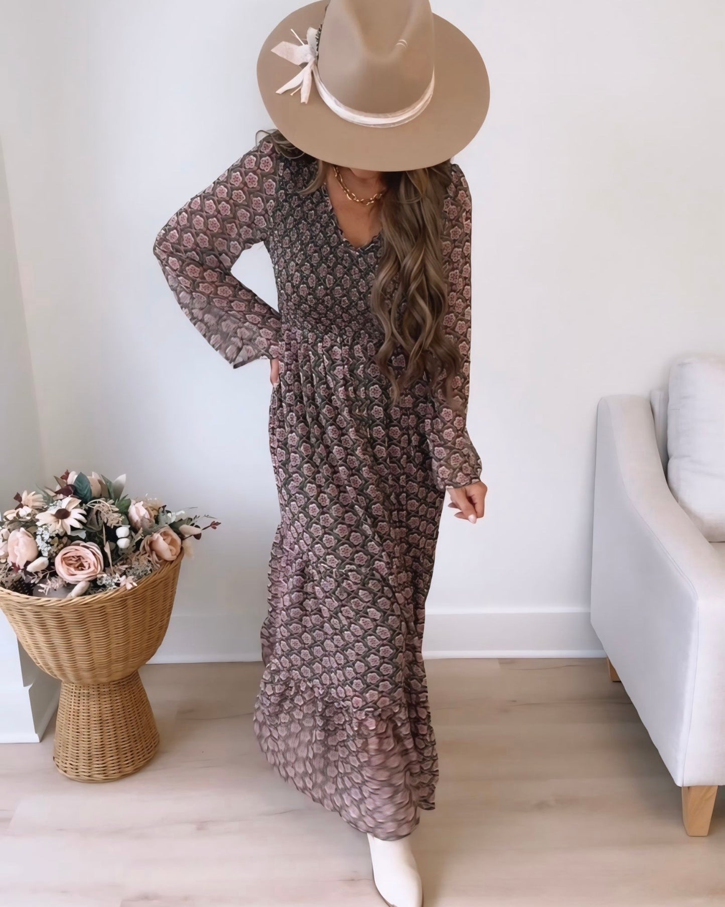 Your Way Floral Smocked Maxi Dress