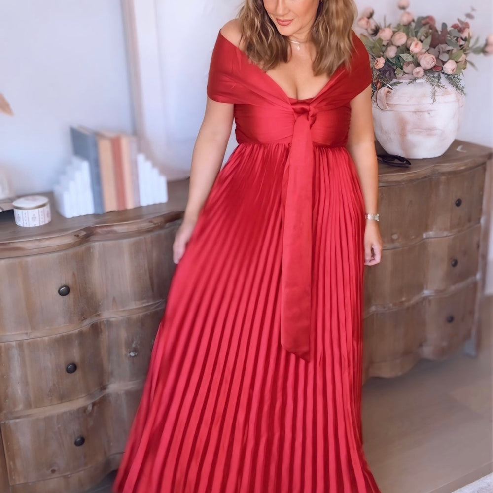 Astrid Pleated Maxi Dress w/ Scarf Large