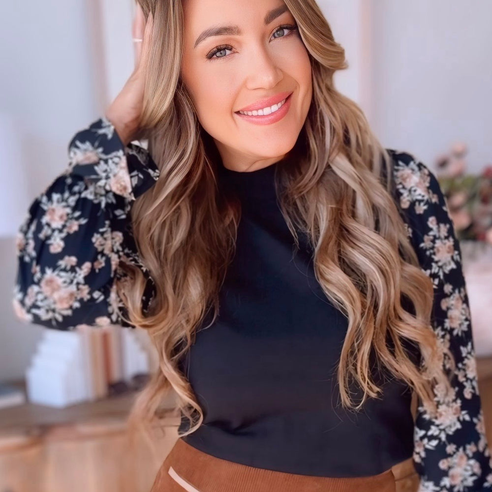 Moxie Floral Detail Long Sleeve Top