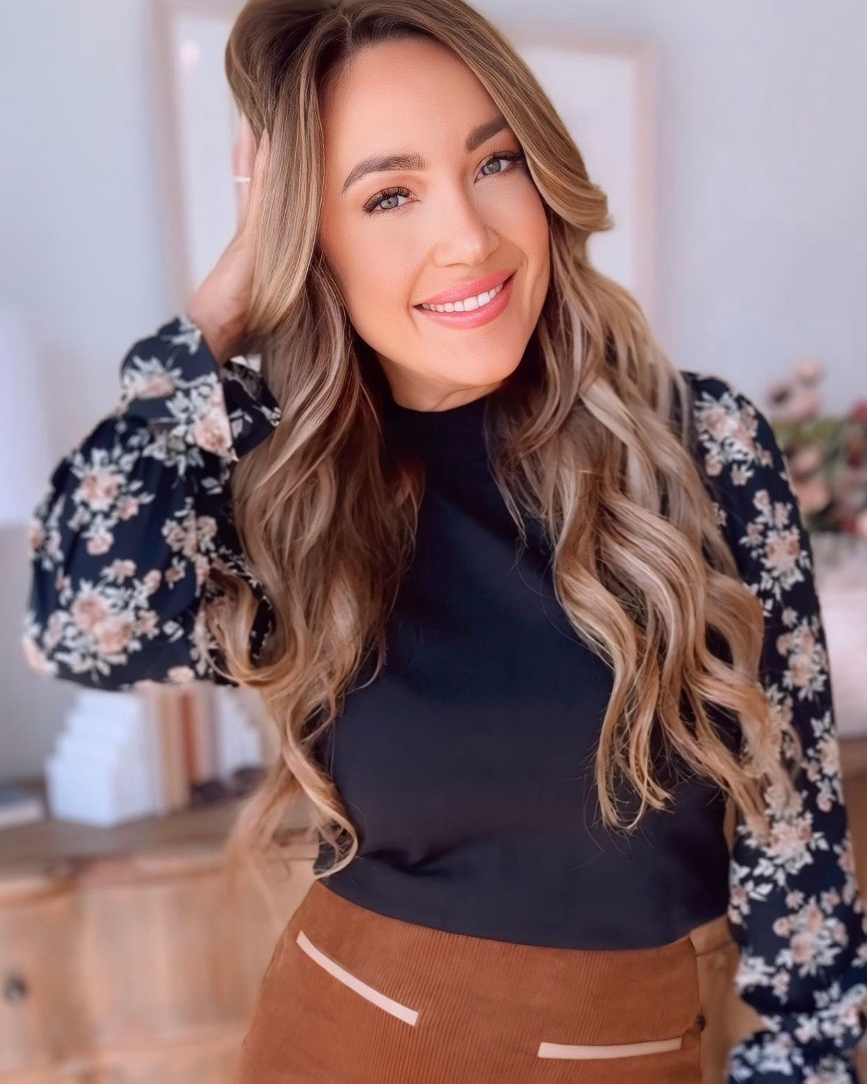 Moxie Floral Detail Long Sleeve Top