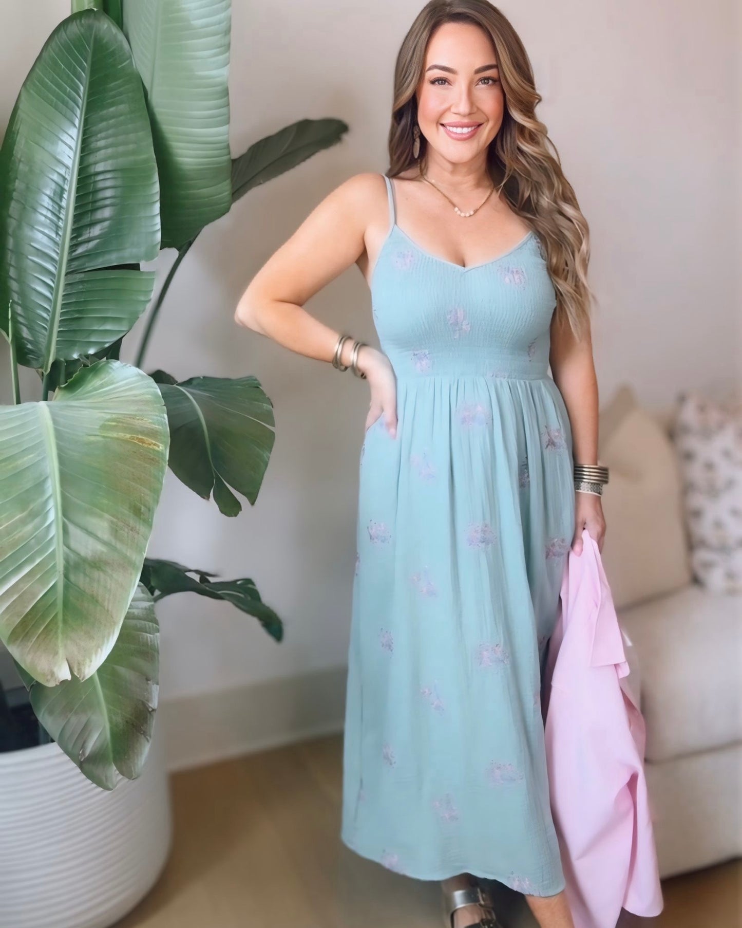 Rhodes Floral Embroidered Smocked Maxi Dress- 2 Colors
