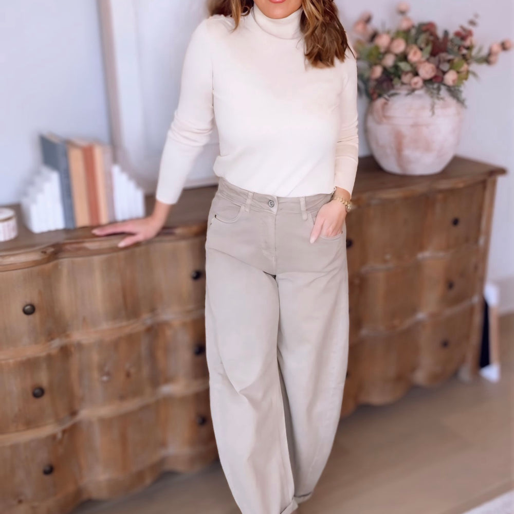 Beige Barrel Jeans