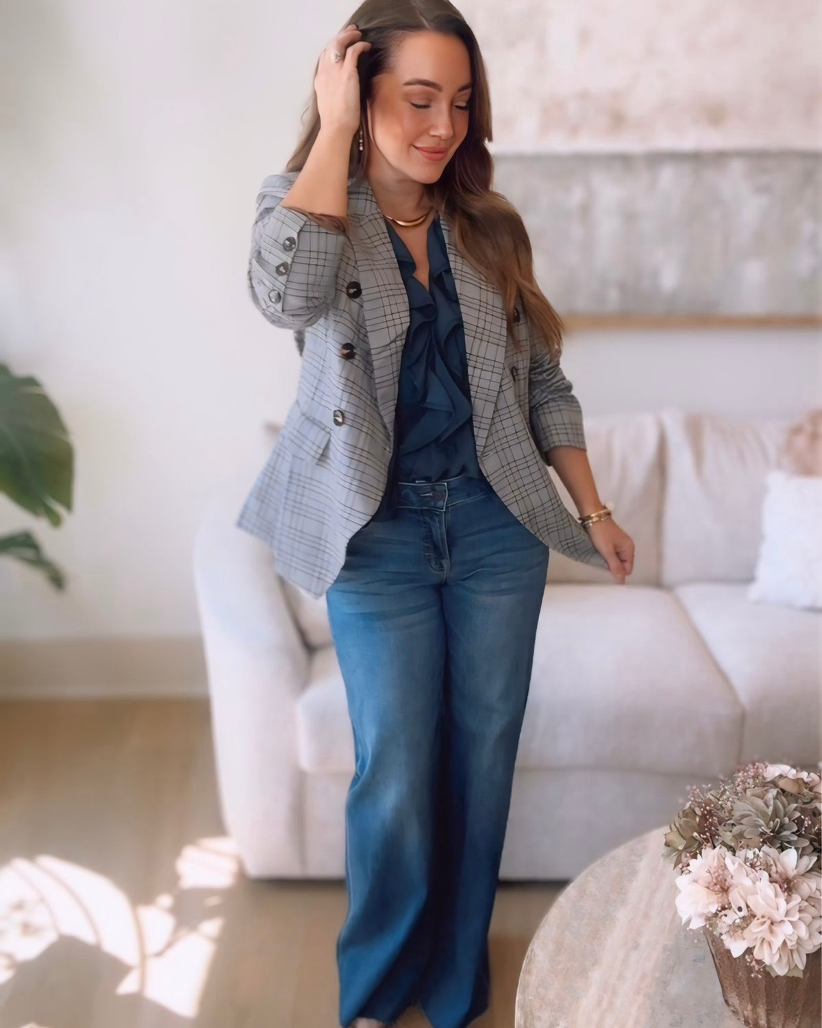 Miles Denim Detail Plaid Blazer
