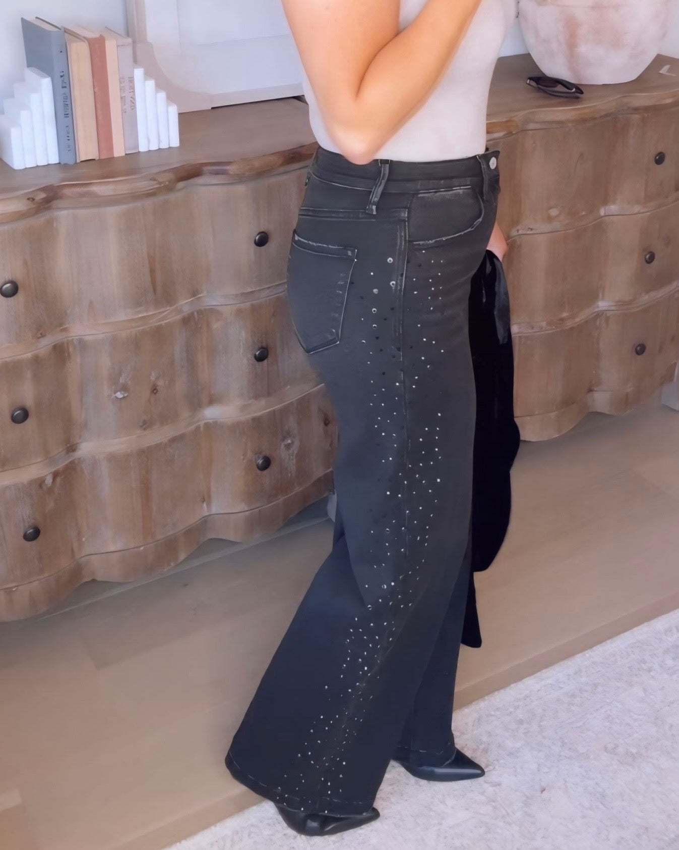 Flying Monkey- High Rise Embellished Wide Leg Jeans