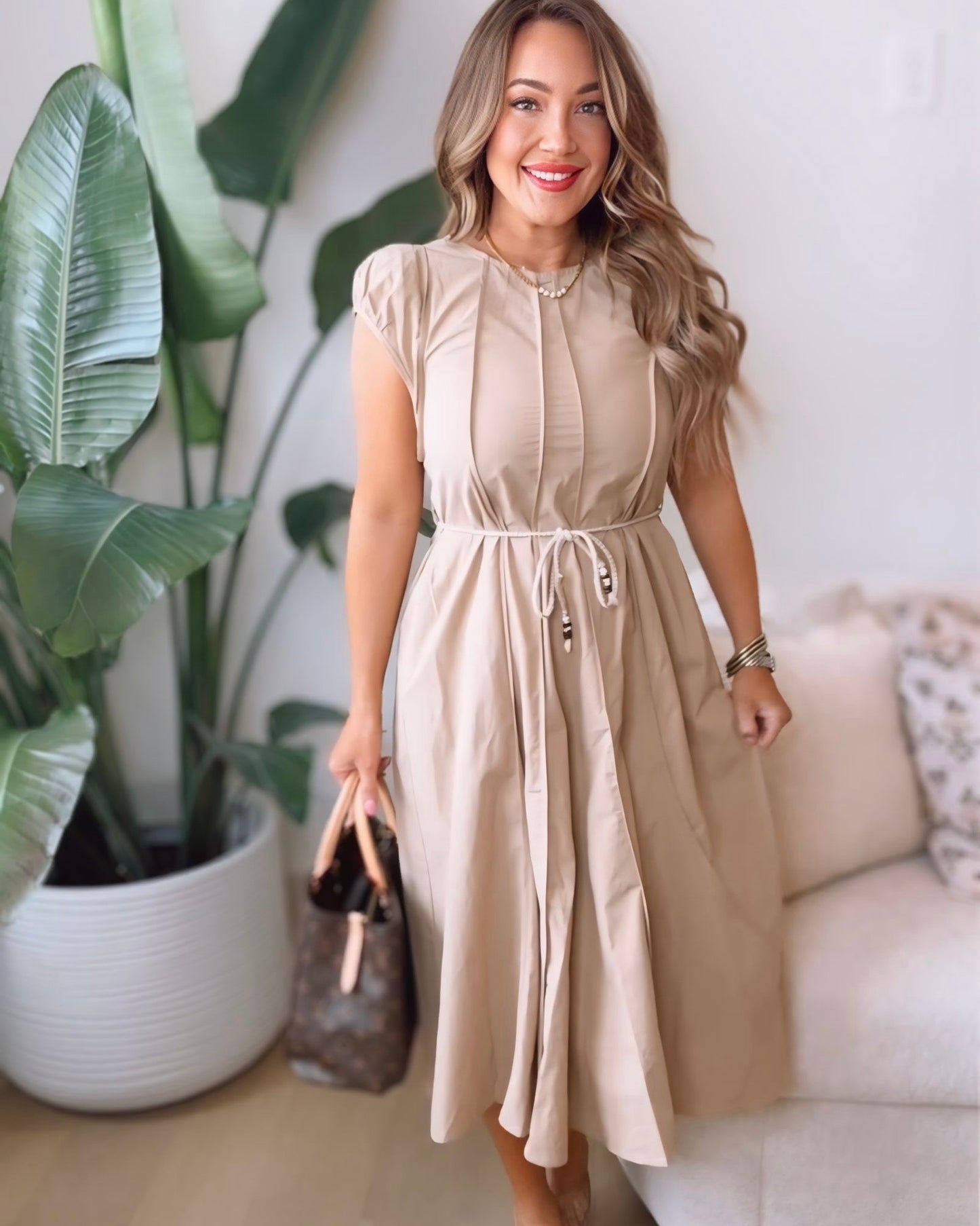 Joey Stitch Detail Rope Belt Midi Dress