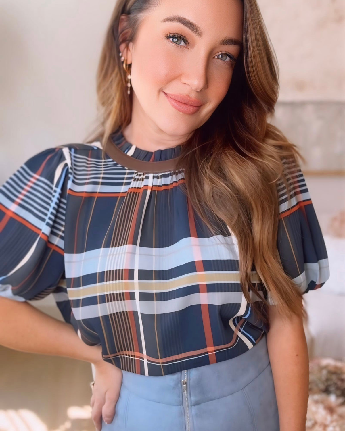 Monica Ruffle Neck Striped Top