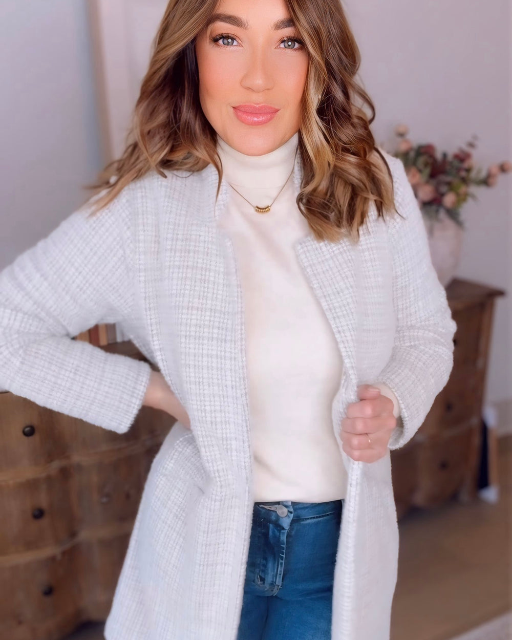 Delia Brushed Houndstooth Cardigan