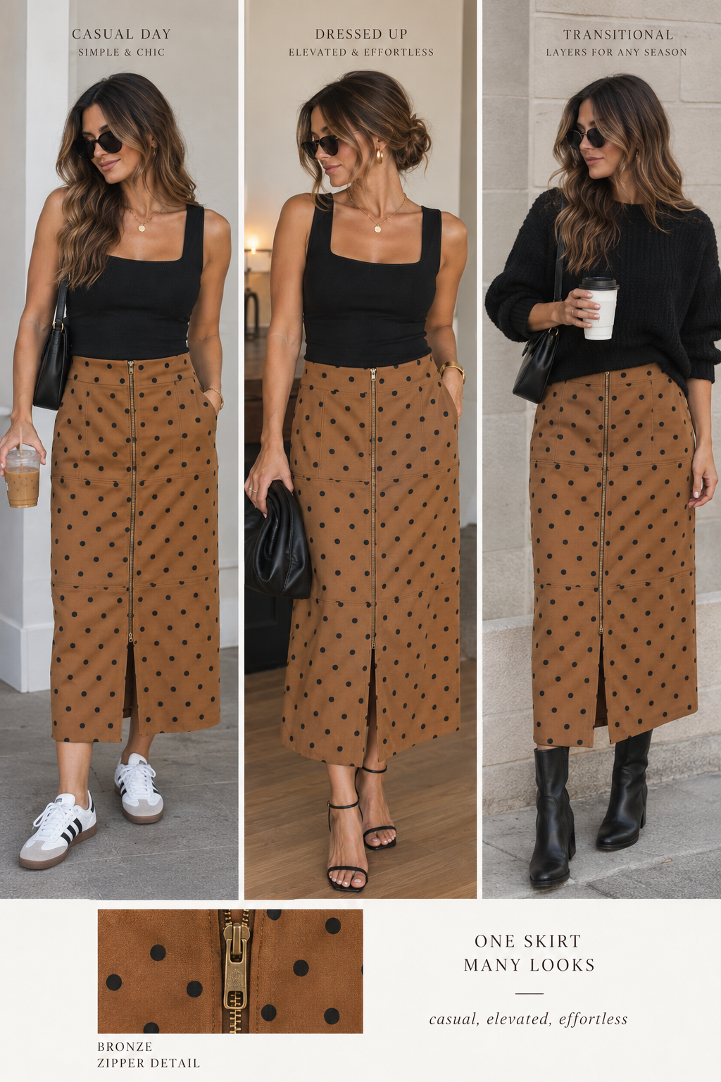 Audra Suede Zipper Midi Skirt
